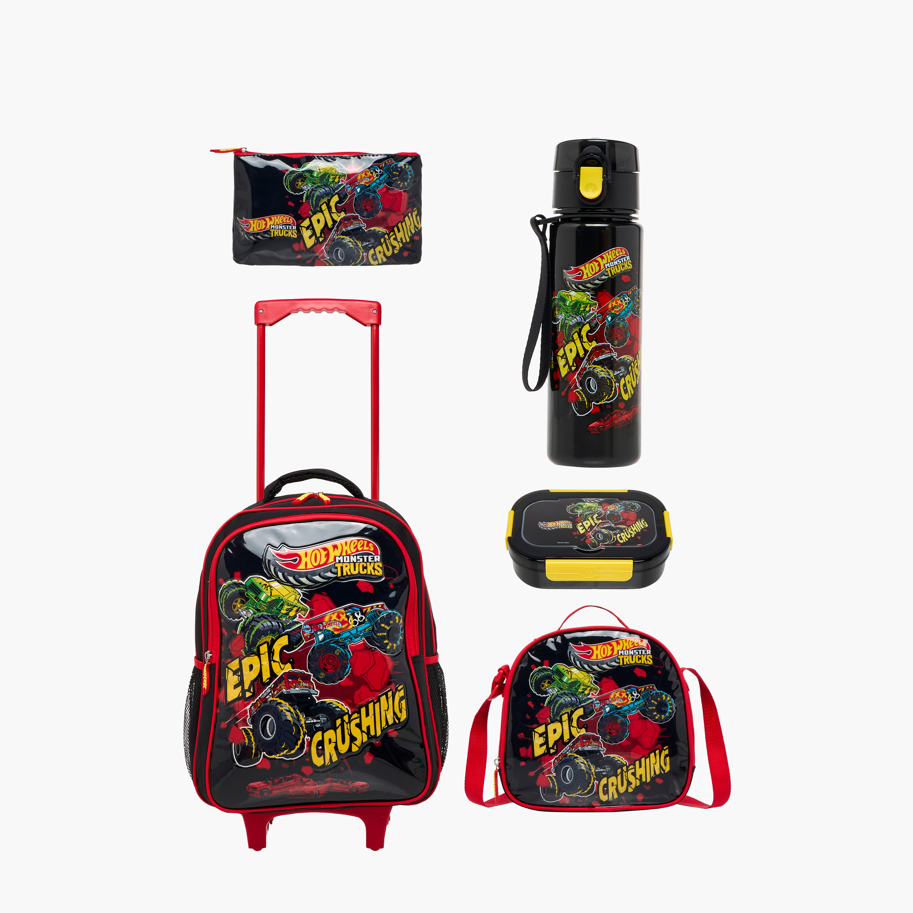 طقم شنطة ترولي 5 قطع بطبعات شاحنات الوحش من هوت ويلز – 16 بوصة-school-bagsandbackpacks-trolleybags-image-10