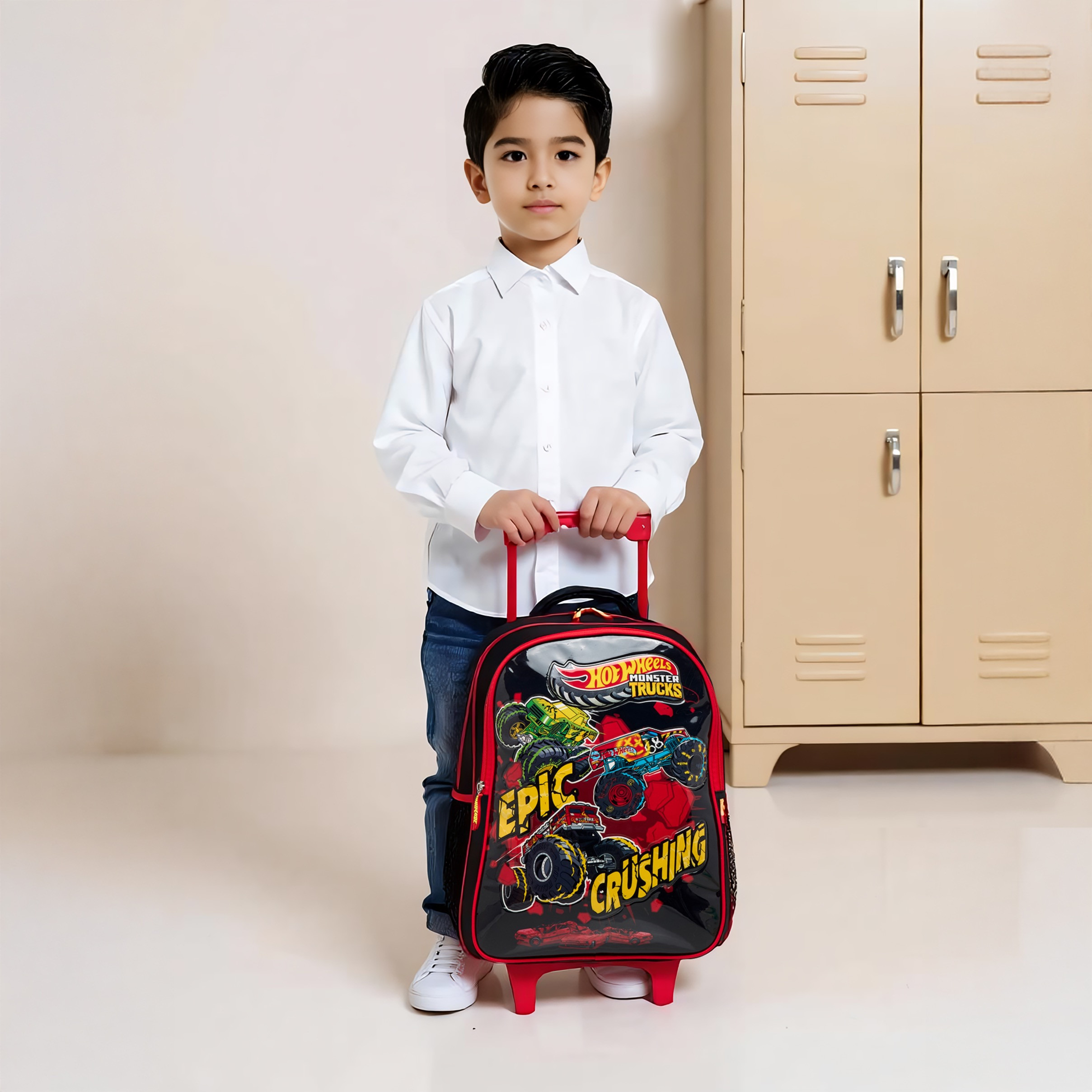 طقم شنطة ترولي 5 قطع بطبعات شاحنات الوحش من هوت ويلز – 16 بوصة-school-bagsandbackpacks-trolleybags-image-9