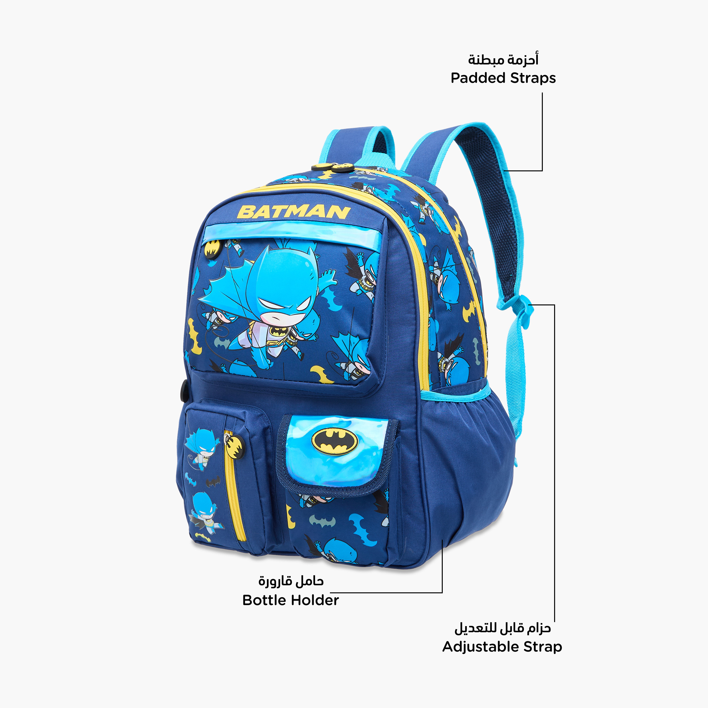 شنطة ظهر بطبعات باتمان مع حمّالات كتف قابلة للتعديل وسحّاب إغلاق - 16 بوصة-school-bagsandbackpacks-backpacks-image-4