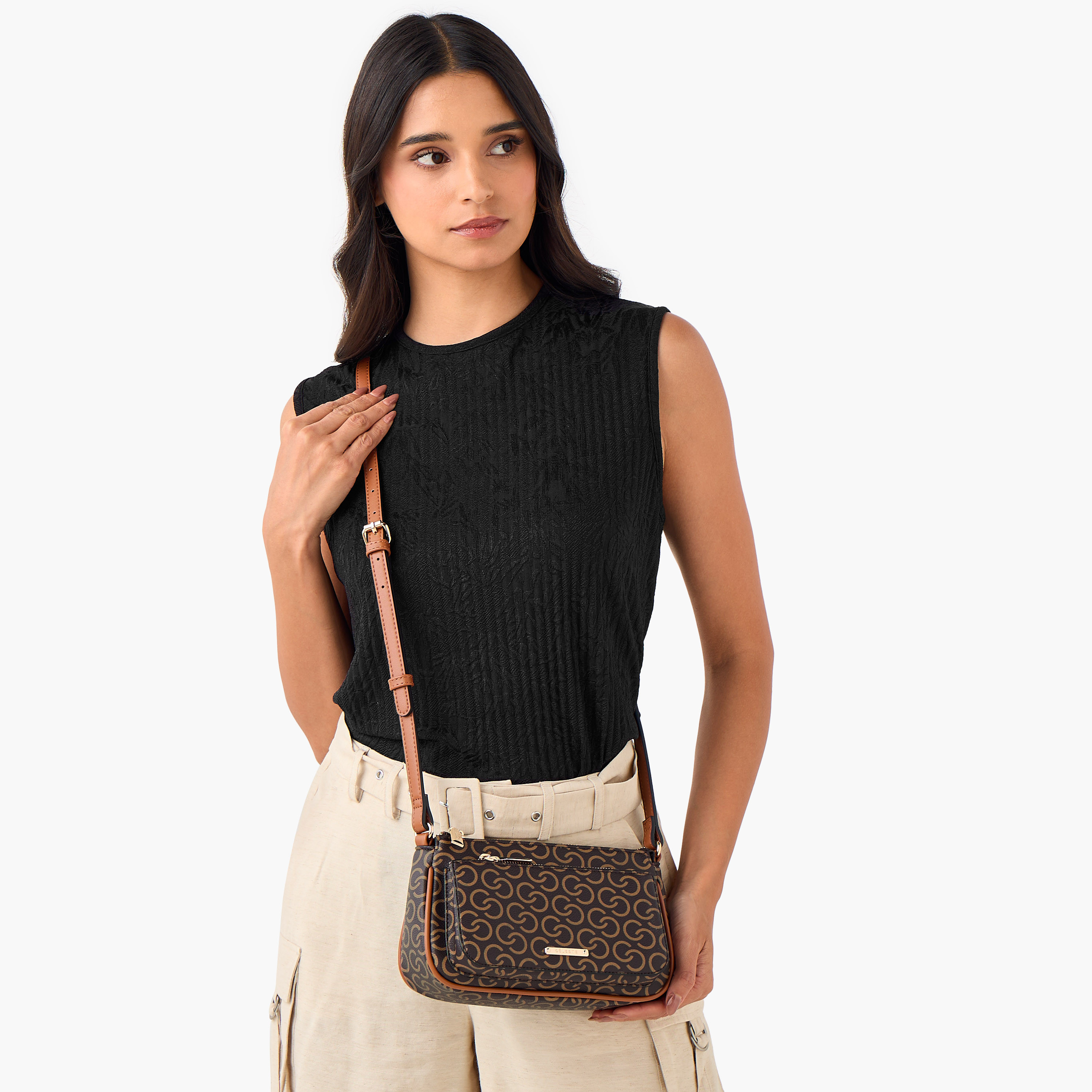 Celeste Monogram Print Crossbody Bag with Adjustable Strap and Zip Closure-women-bagsandwallets-handbags-image-2
