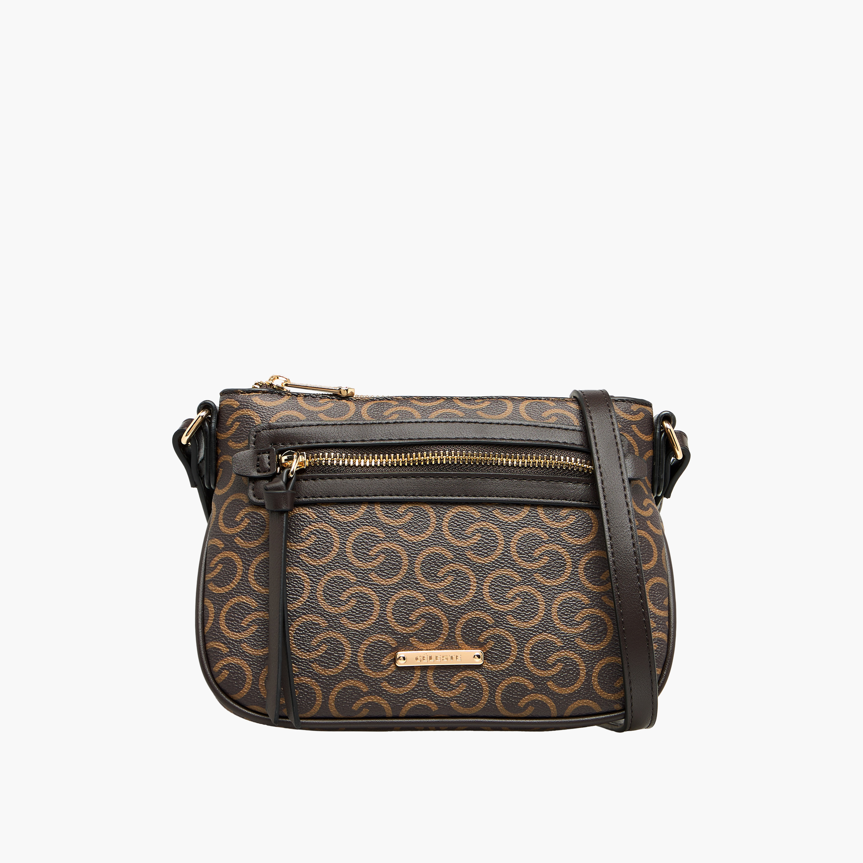 شنطة كروس بودي بطبعات مونوجرام وحزام قابل للتعديل وسحاب إغلاق من سيليست-women-bagsandwallets-handbags-image-1