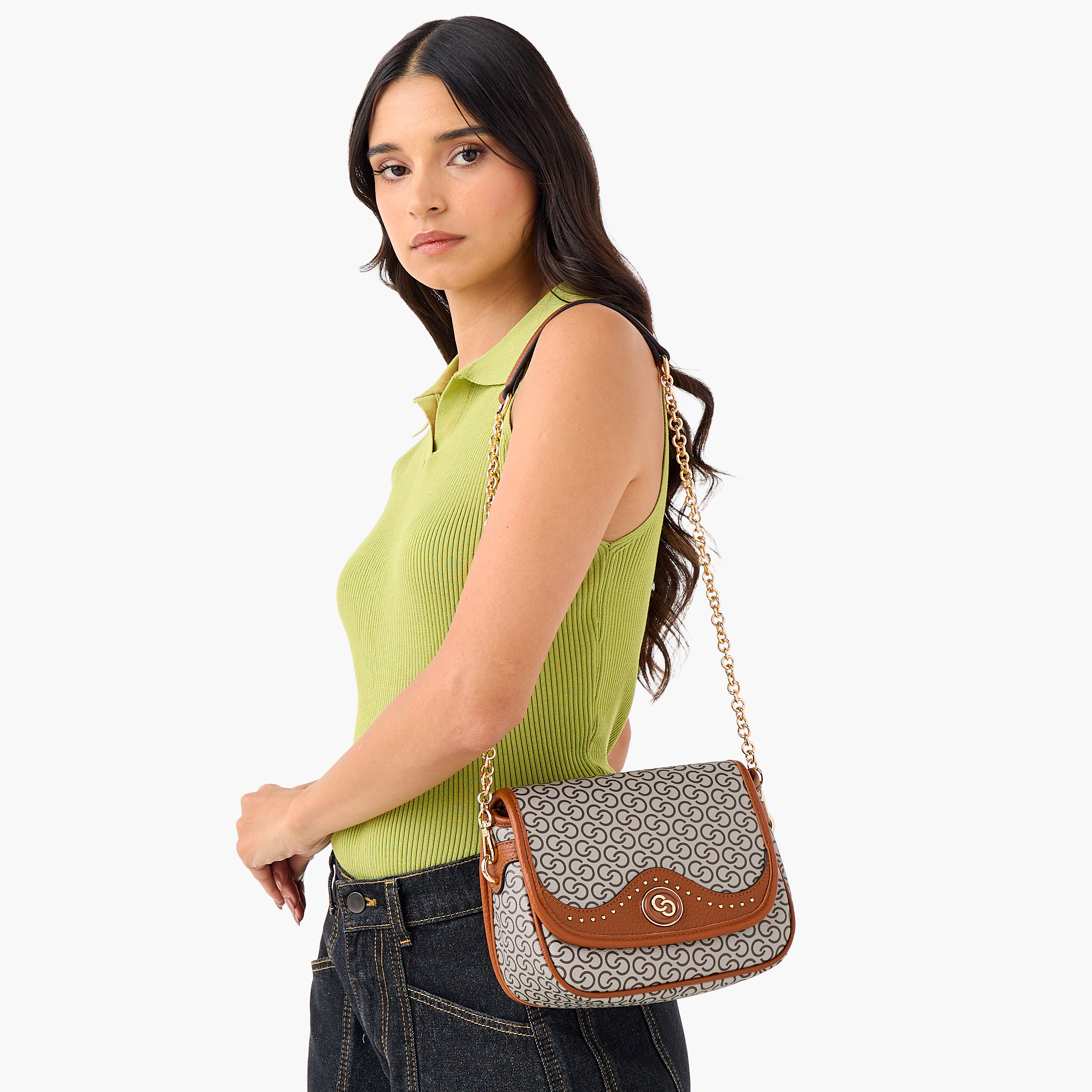 Celeste Monogram Print Shoulder Bag with Chain Strap-women-bagsandwallets-handbags-image-2