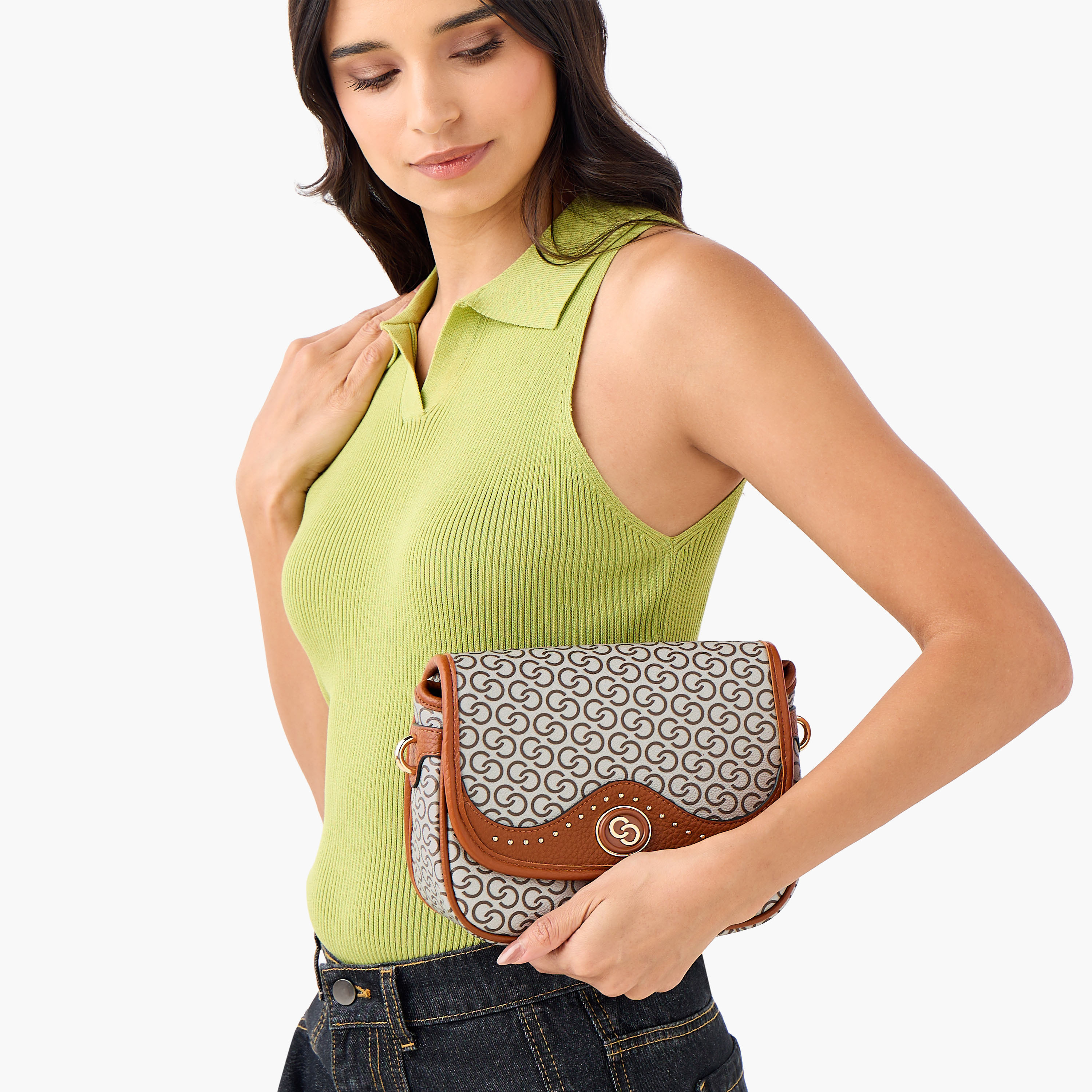 Celeste Monogram Print Shoulder Bag with Chain Strap-women-bagsandwallets-handbags-image-8