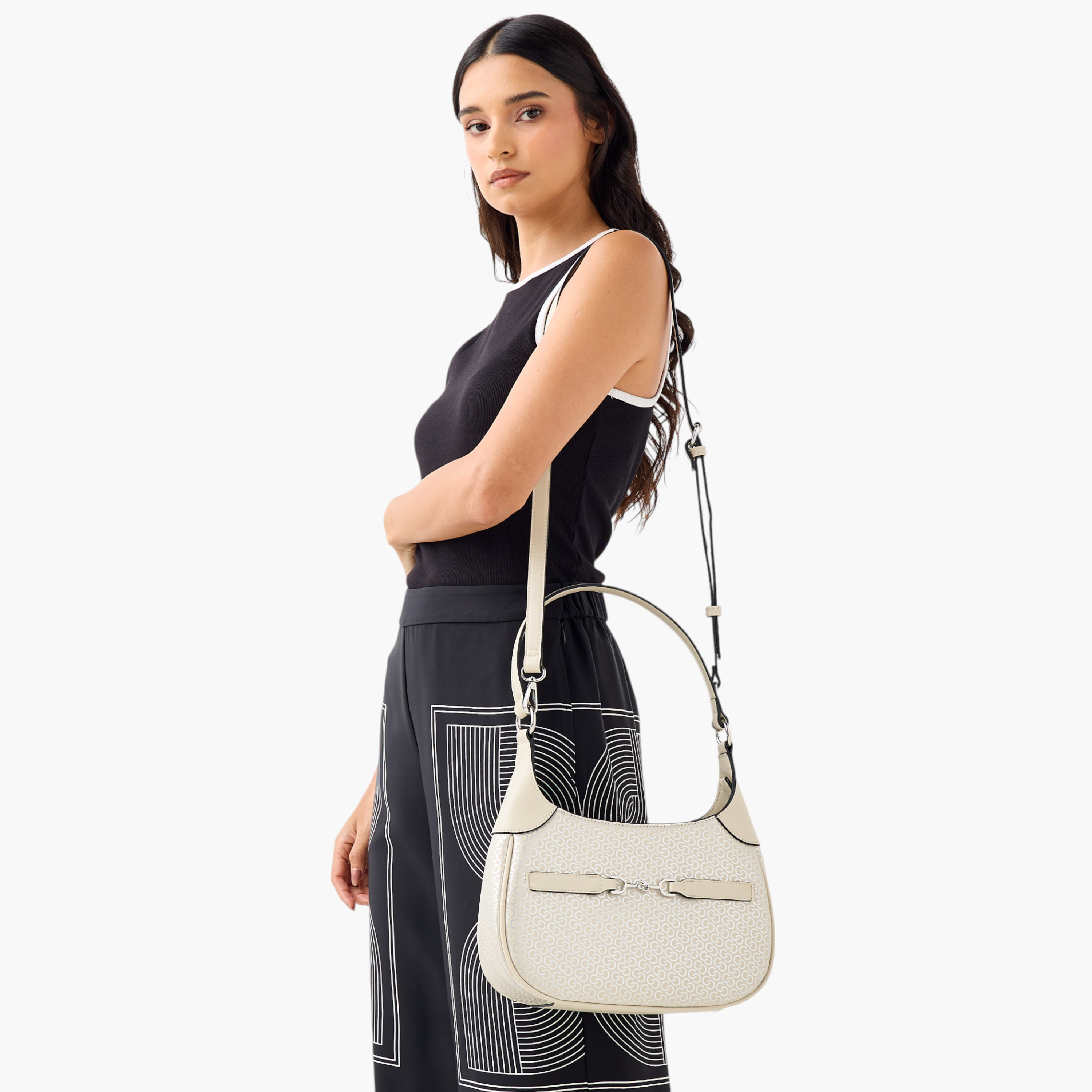 Celeste Monogram Print Shoulder Bag with Adjustable Strap and Zip Closure-women-bagsandwallets-handbags-image-3