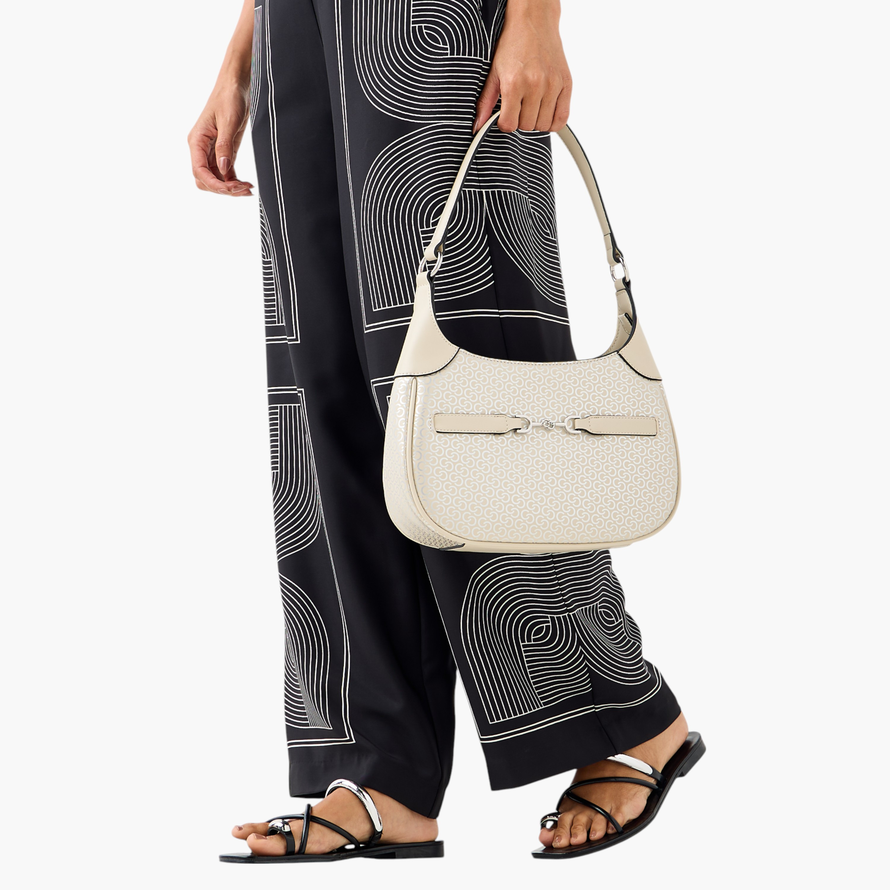 Celeste Monogram Print Shoulder Bag with Adjustable Strap and Zip Closure-women-bagsandwallets-handbags-image-9