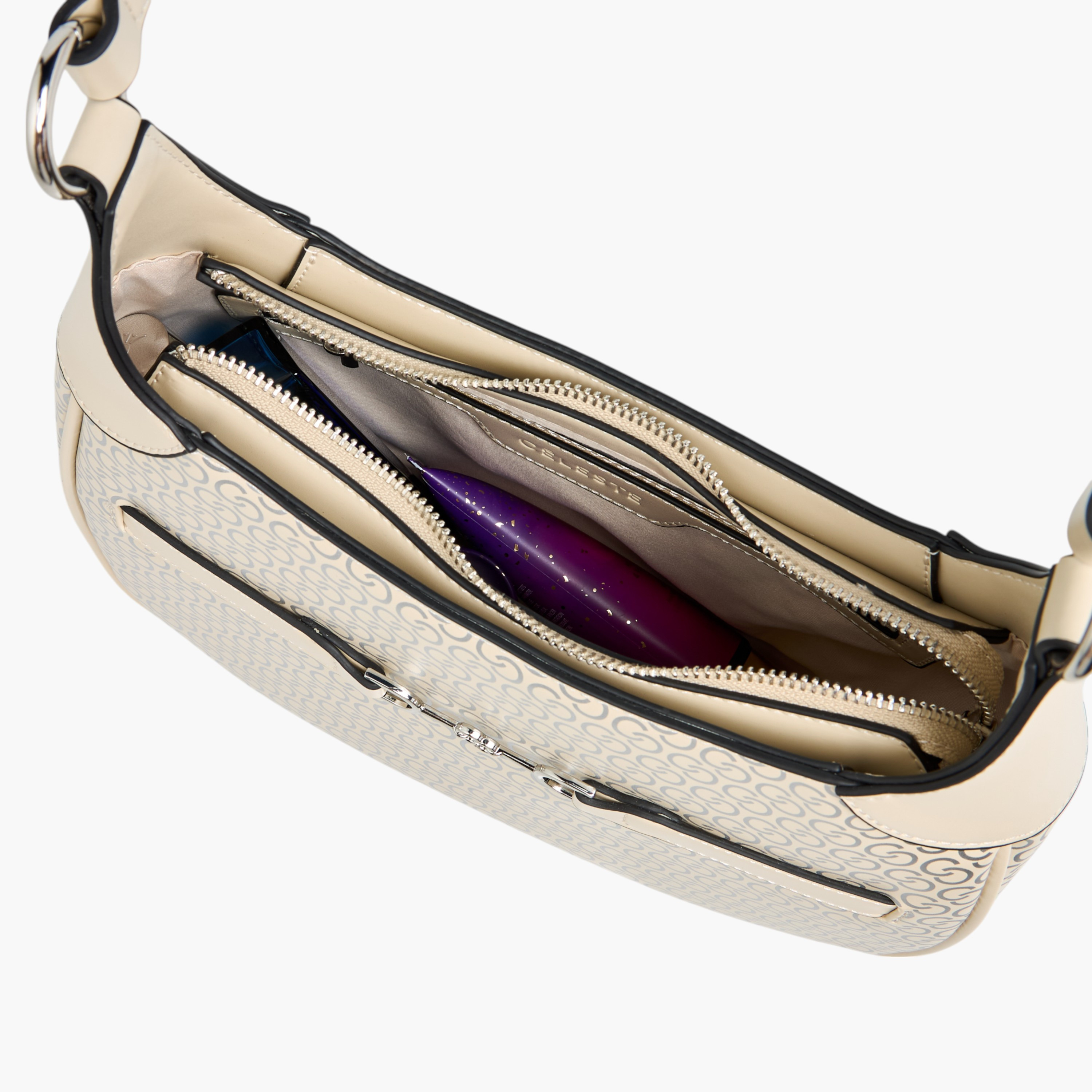 Celeste Monogram Print Shoulder Bag with Adjustable Strap and Zip Closure-women-bagsandwallets-handbags-image-10