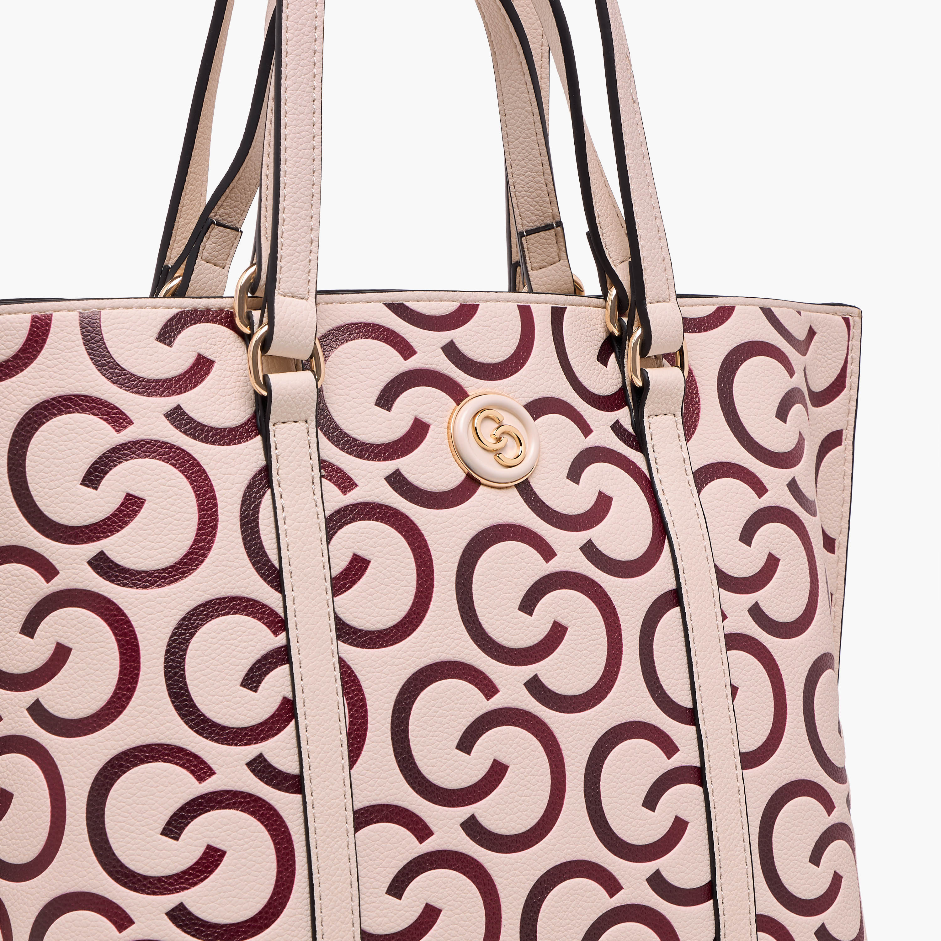 شنطة توتي بارزة الملمس بمقبض مزدوج وسحاب إغلاق ونقوش مونوجرام من سيليست-women-bagsandwallets-handbags-image-5