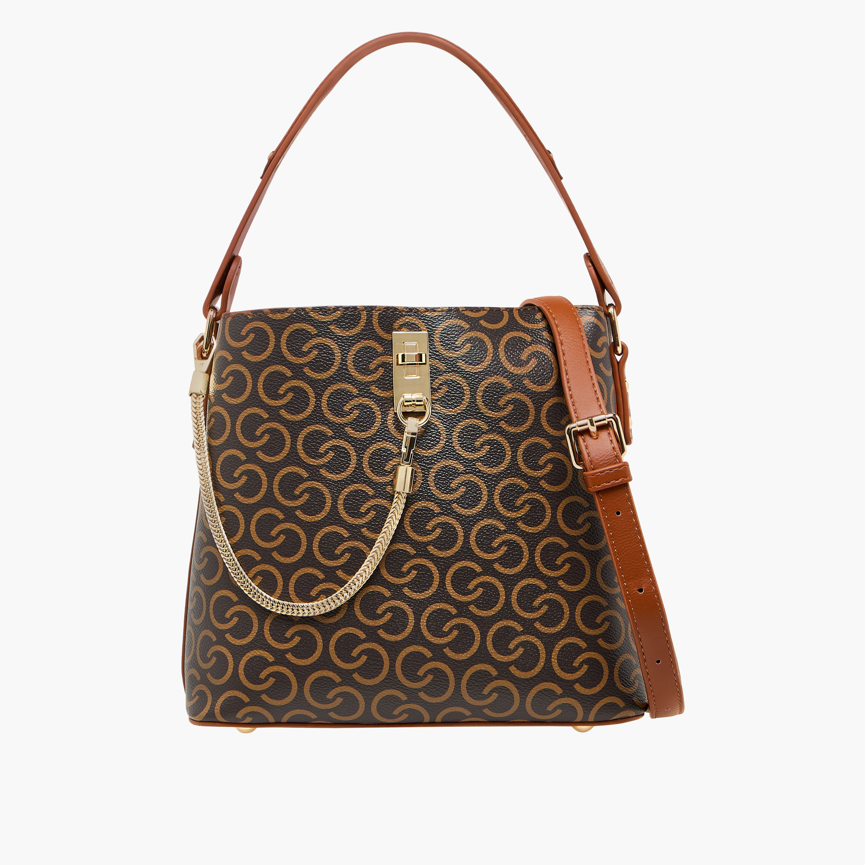Celeste Monogram Print Shoulder Bag with Zip Closure-women-bagsandwallets-handbags-image-1