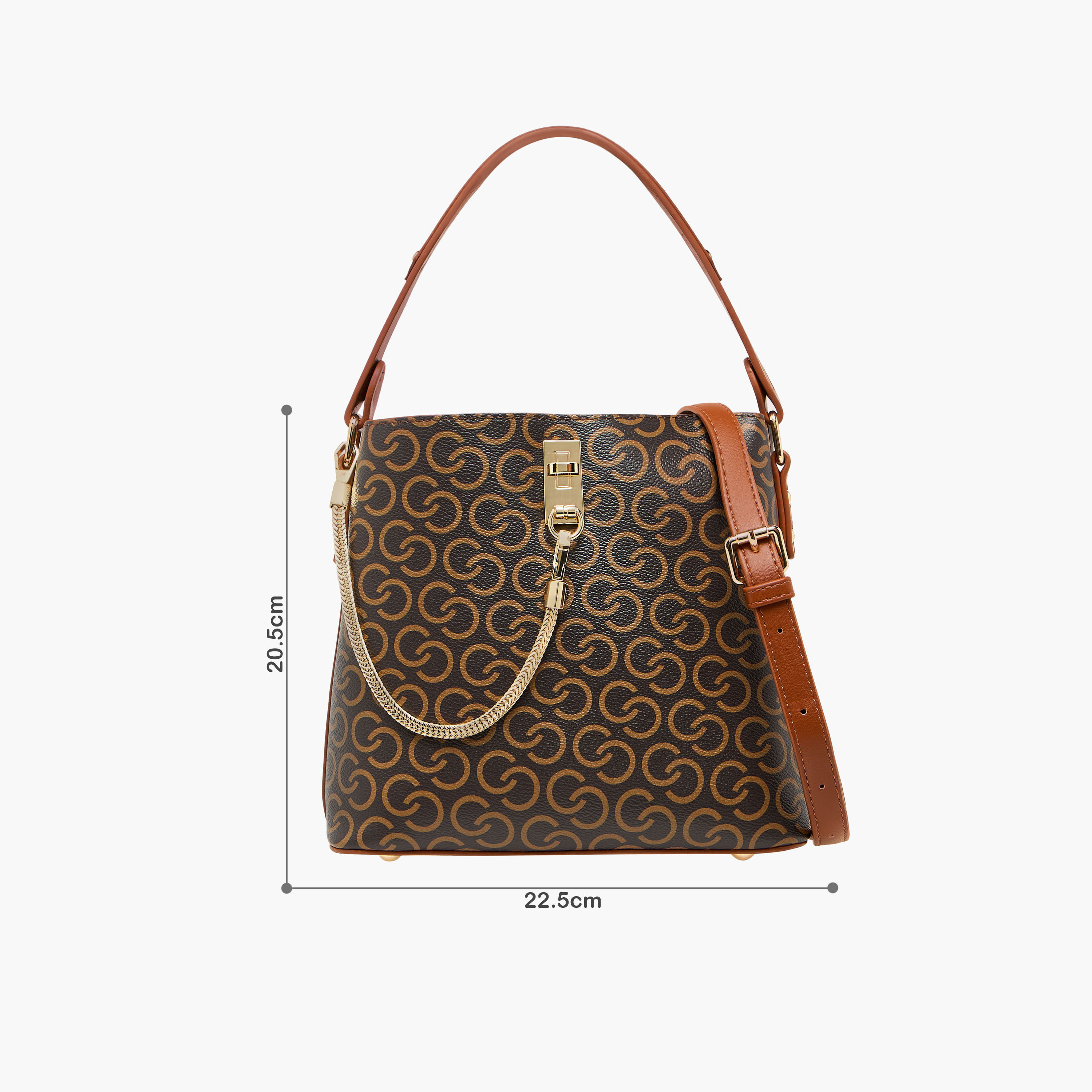 Celeste Monogram Print Shoulder Bag with Zip Closure-women-bagsandwallets-handbags-image-2
