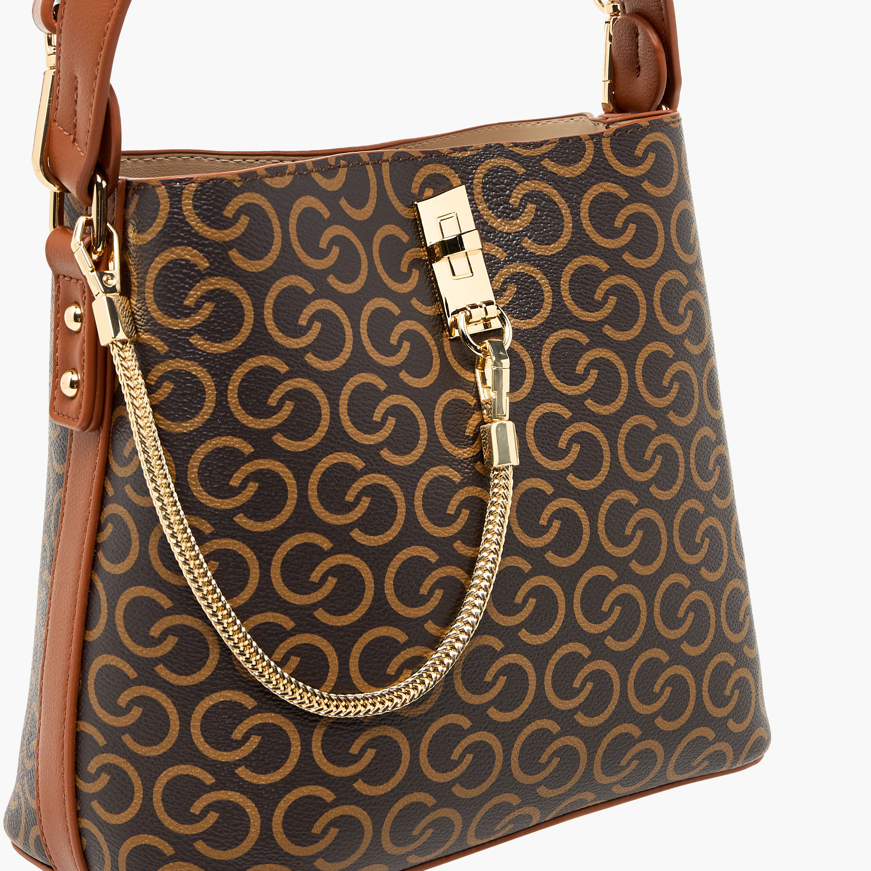 Celeste Monogram Print Shoulder Bag with Zip Closure-women-bagsandwallets-handbags-image-8