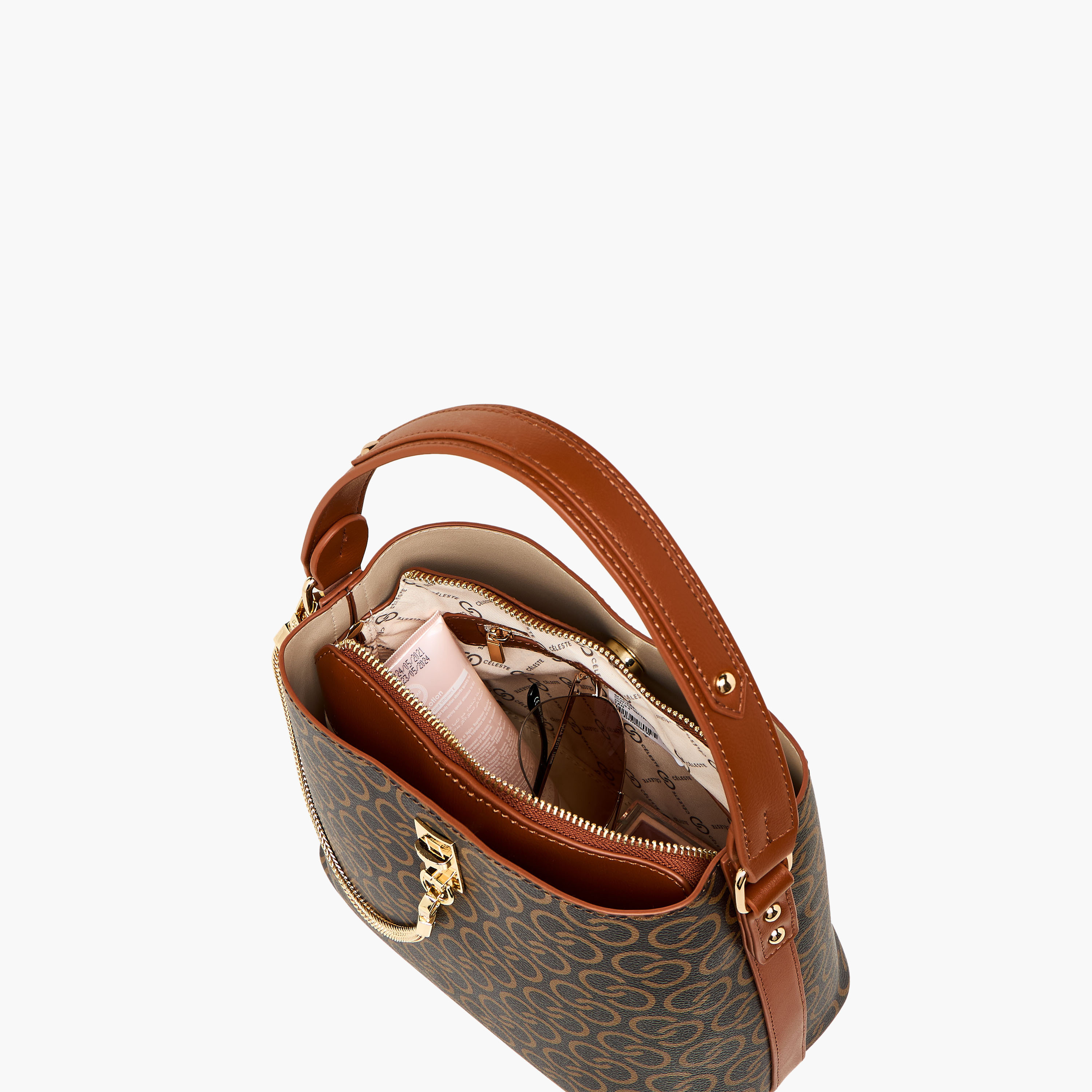 Celeste Monogram Print Shoulder Bag with Zip Closure-women-bagsandwallets-handbags-image-10