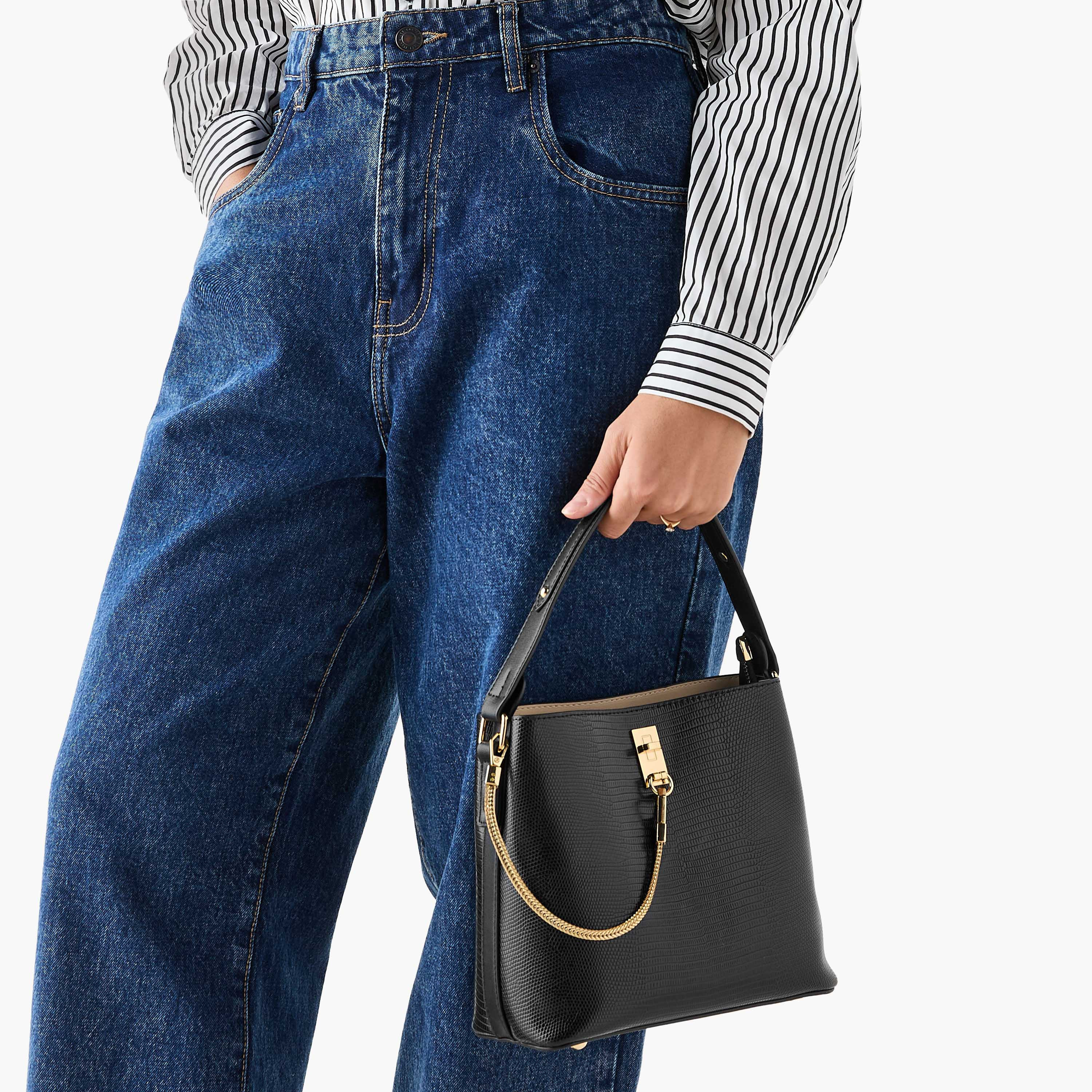Celeste Textured Shoulder Bag with Zip Closure-women-bagsandwallets-handbags-image-2