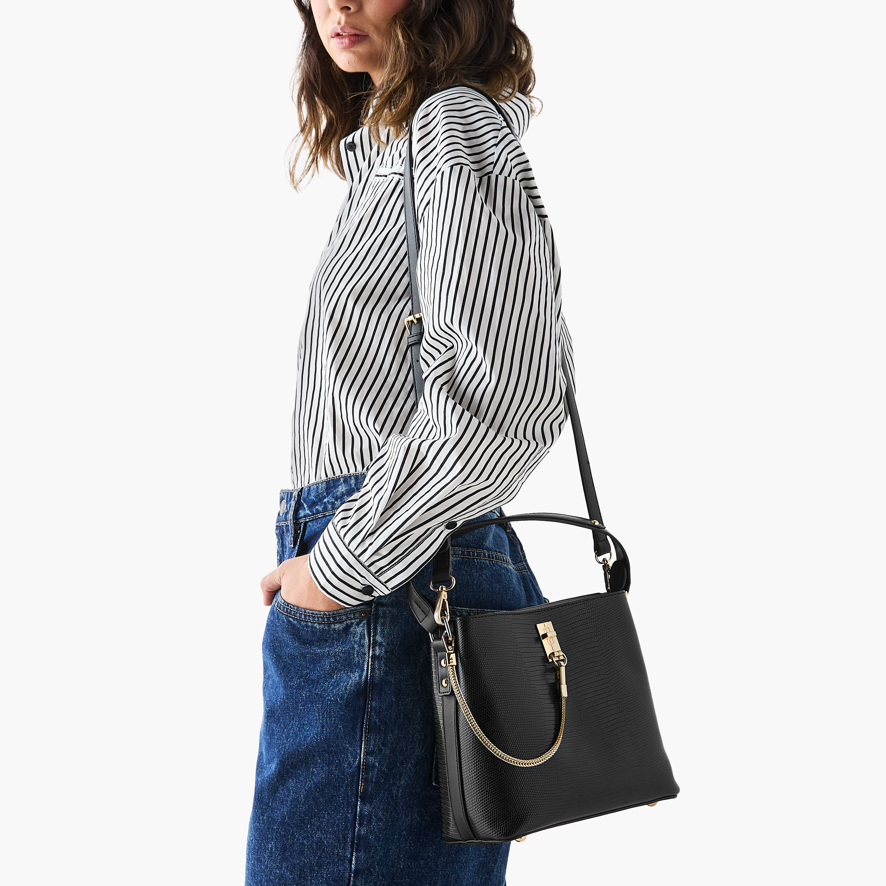 Celeste Textured Shoulder Bag with Zip Closure-women-bagsandwallets-handbags-image-4