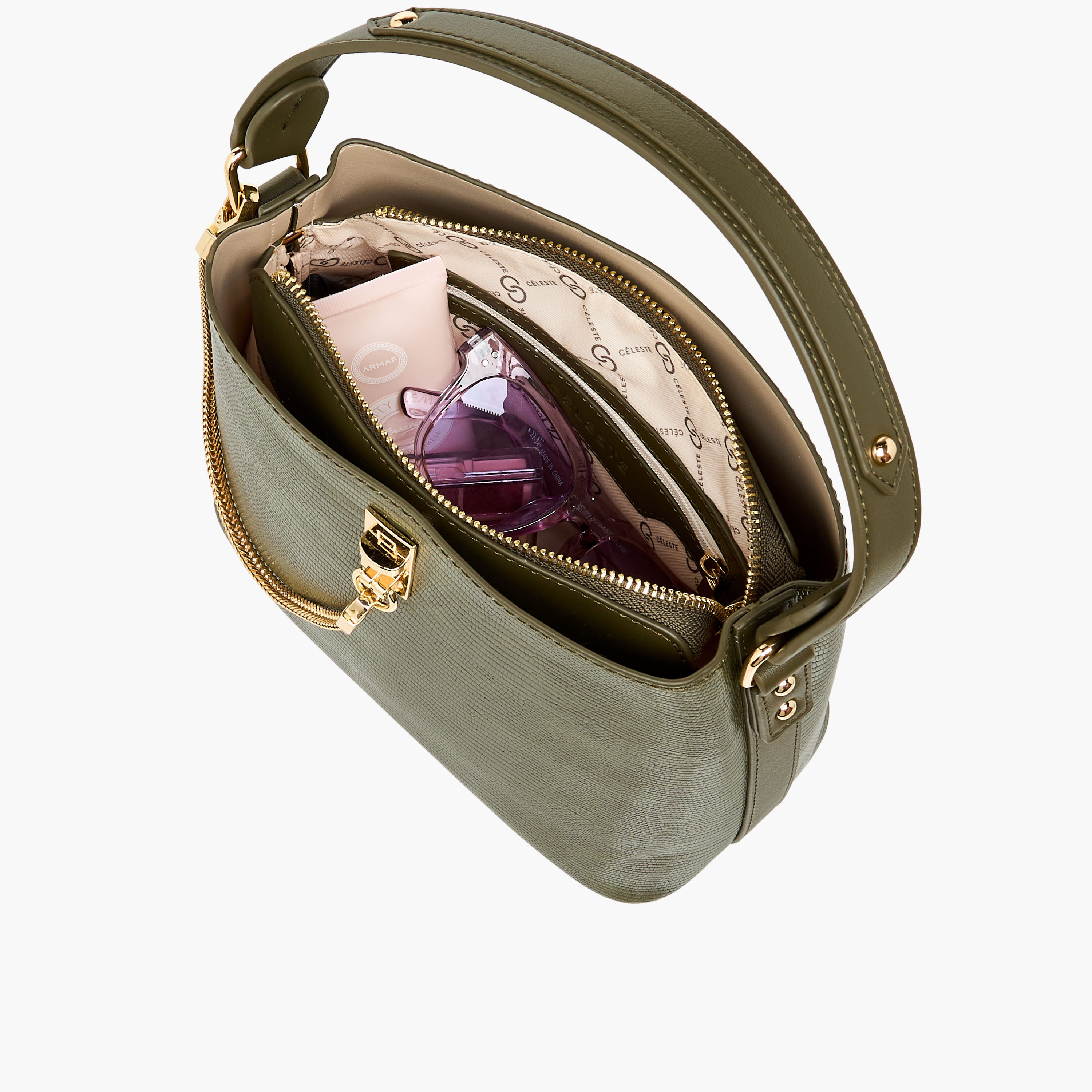 Celeste Textured Shoulder Bag with Zip Closure-women-bagsandwallets-handbags-image-9