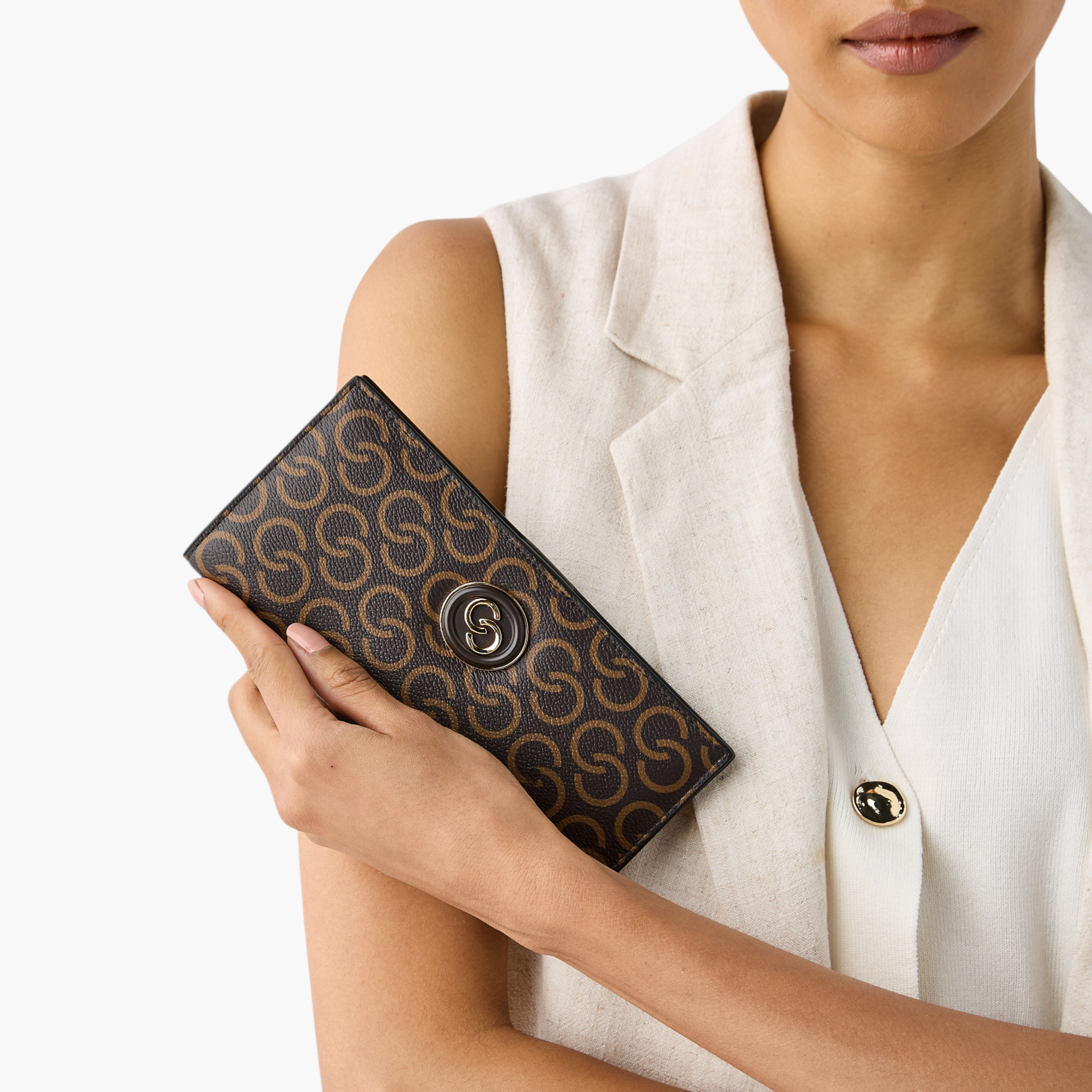 Celeste Monogram Print Bi-Fold Wallet with Snap Button Closure-women-bagsandwallets-wallets-image-2