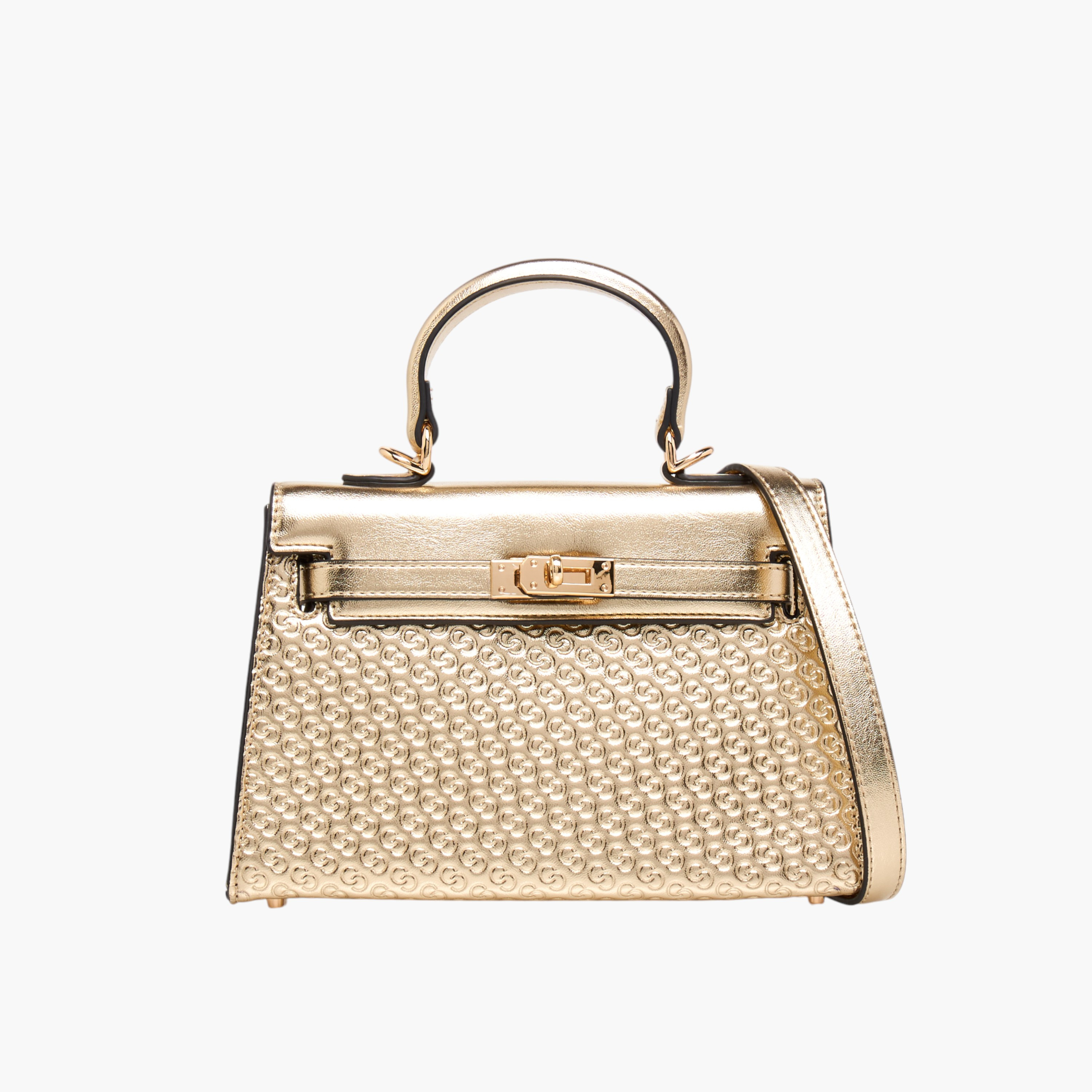 Shop Celeste Monogram Embossed Satchel Bag with Detachable Strap