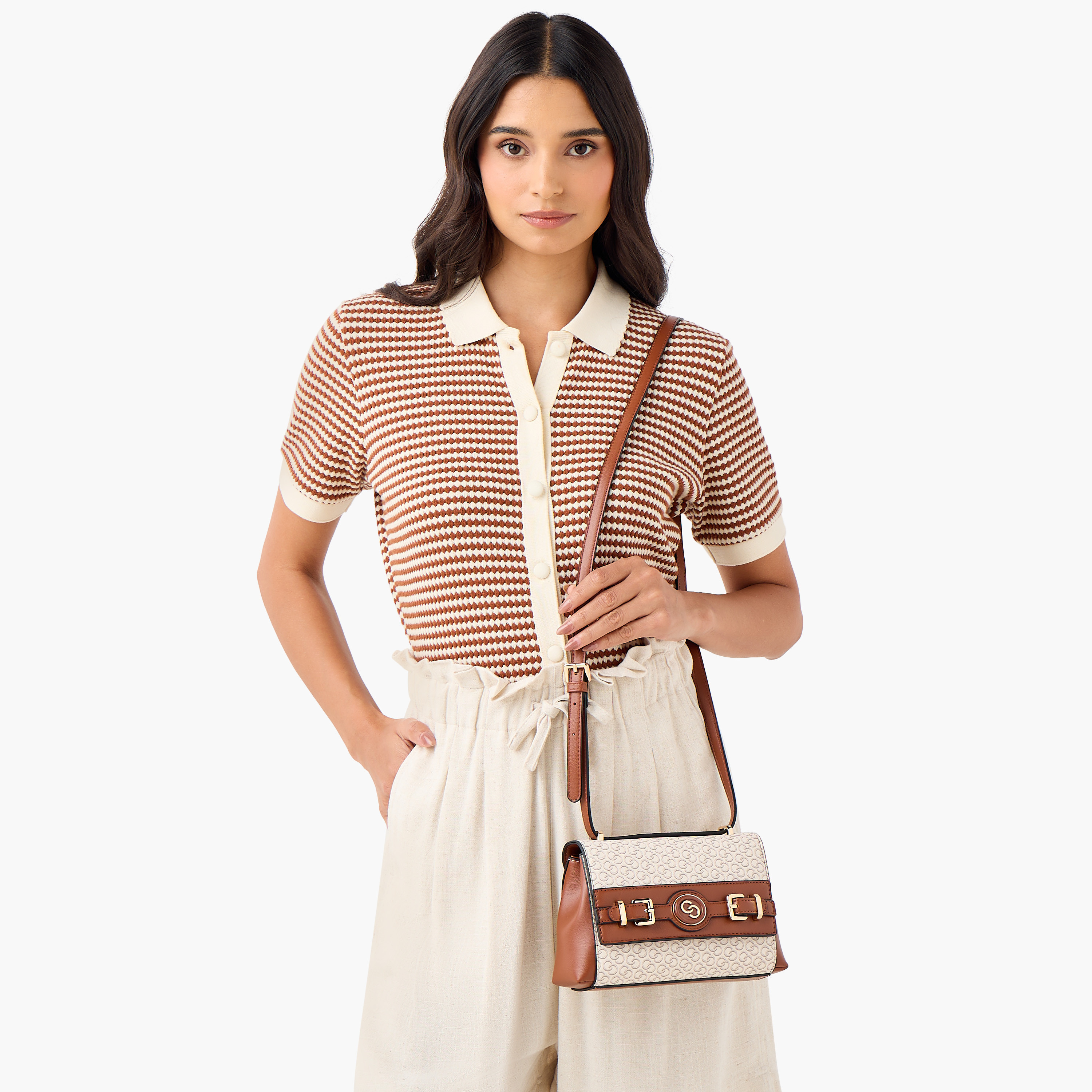 Celeste Monogram Print Crossbody Bag with Adjustable Strap and Button Closure-women-bagsandwallets-handbags-image-2
