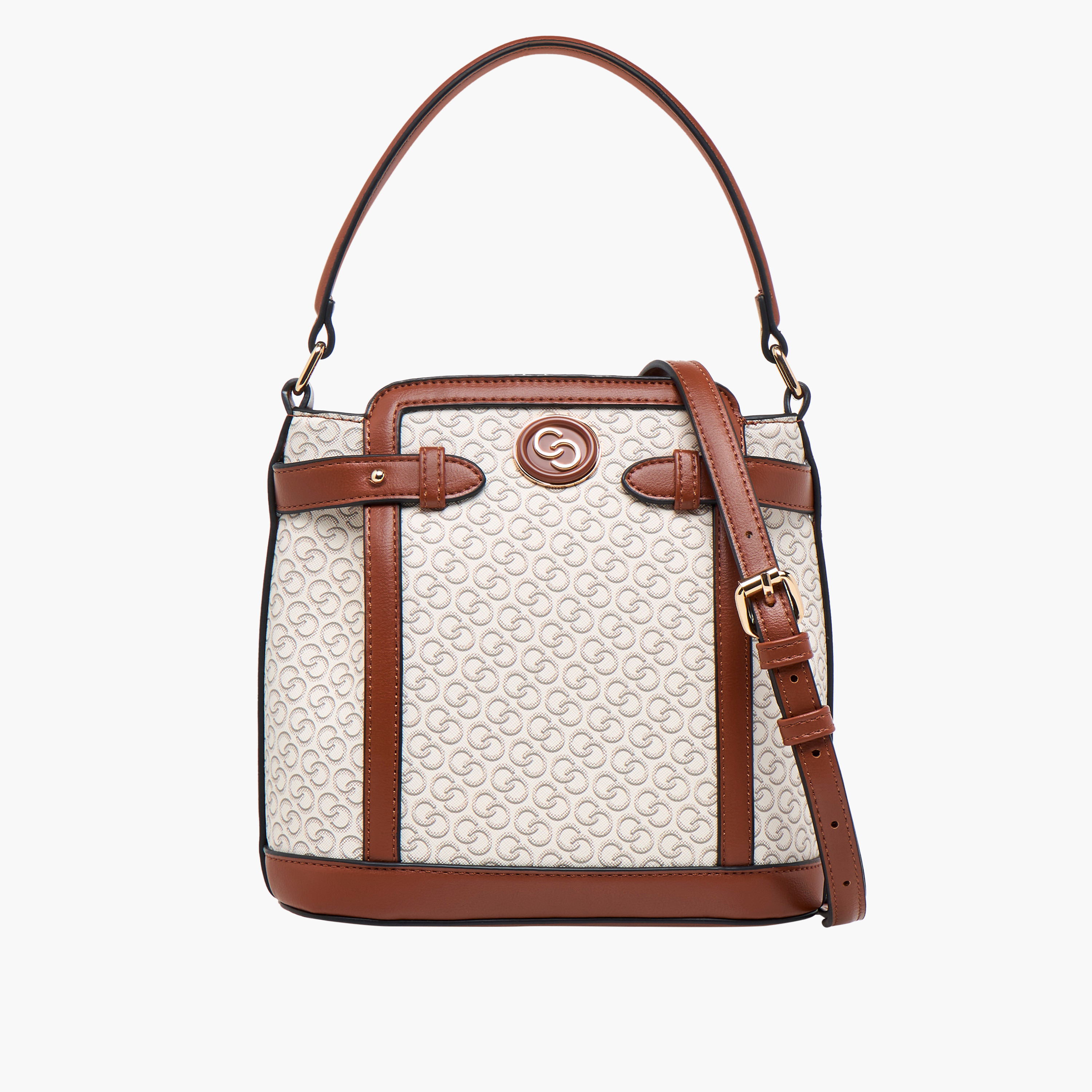 Celeste Monogram Print Shoulder Bag with Detachable Strap and Zip Closure-women-bagsandwallets-handbags-image-1
