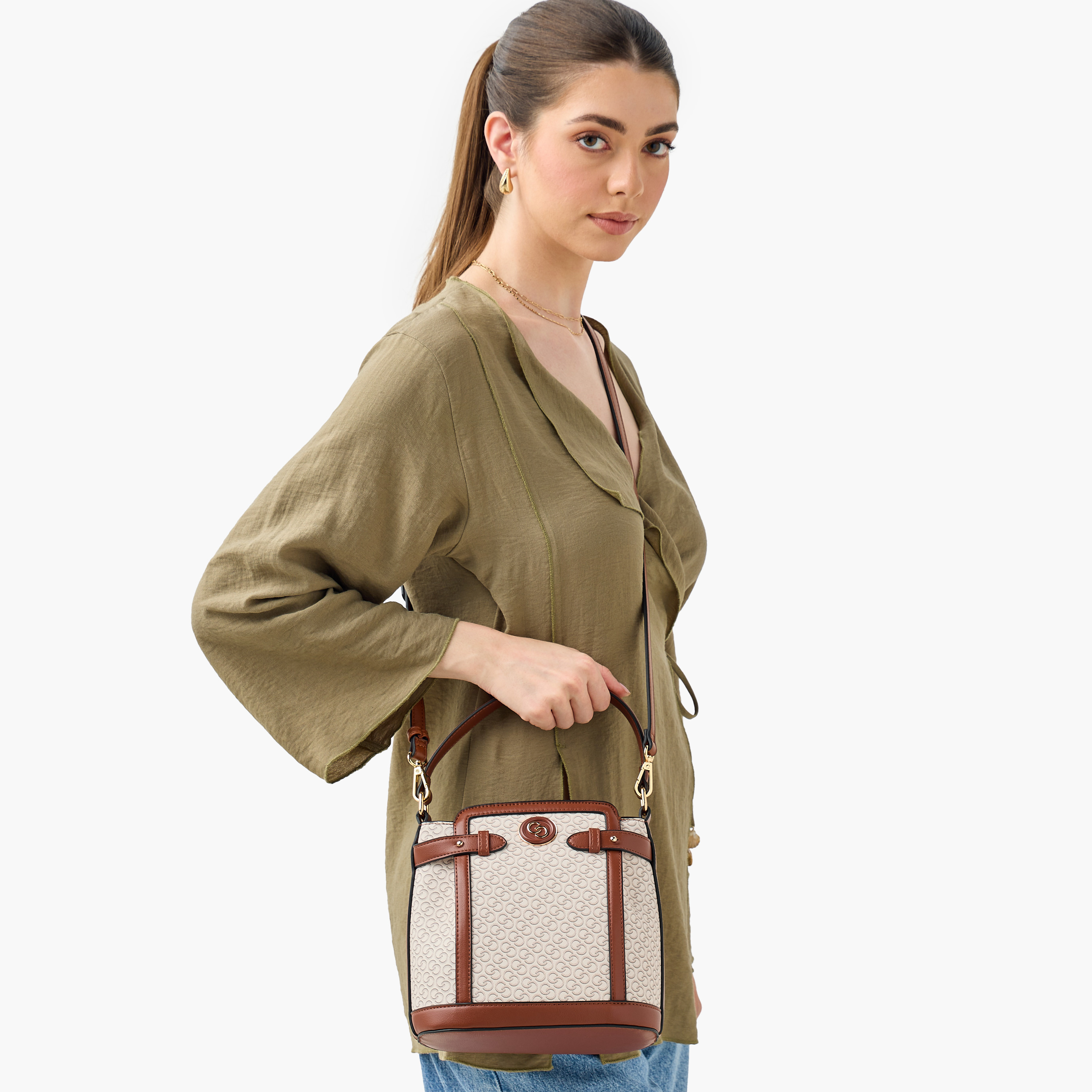 Celeste Monogram Print Shoulder Bag with Detachable Strap and Zip Closure-women-bagsandwallets-handbags-image-2