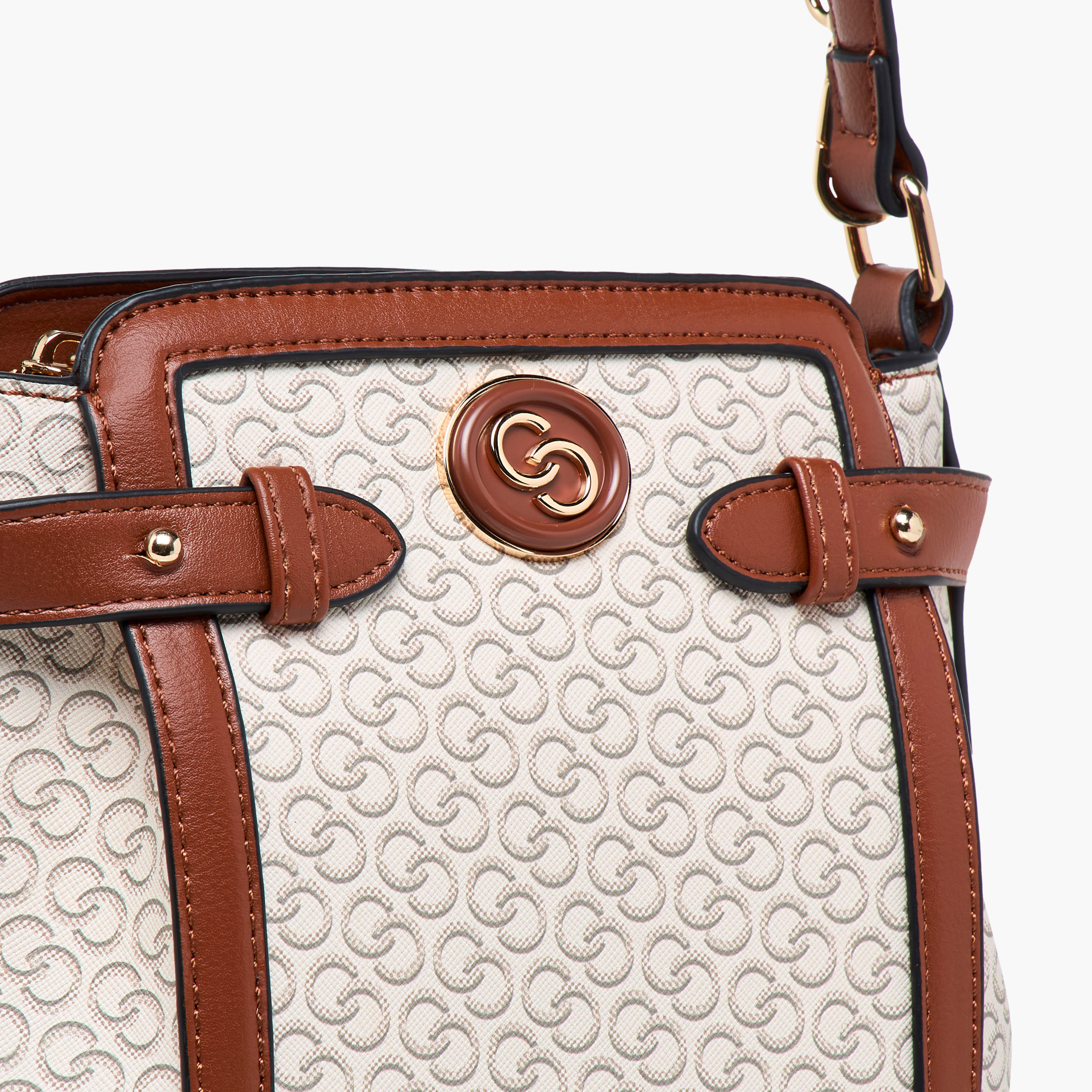 Celeste Monogram Print Shoulder Bag with Detachable Strap and Zip Closure-women-bagsandwallets-handbags-image-5