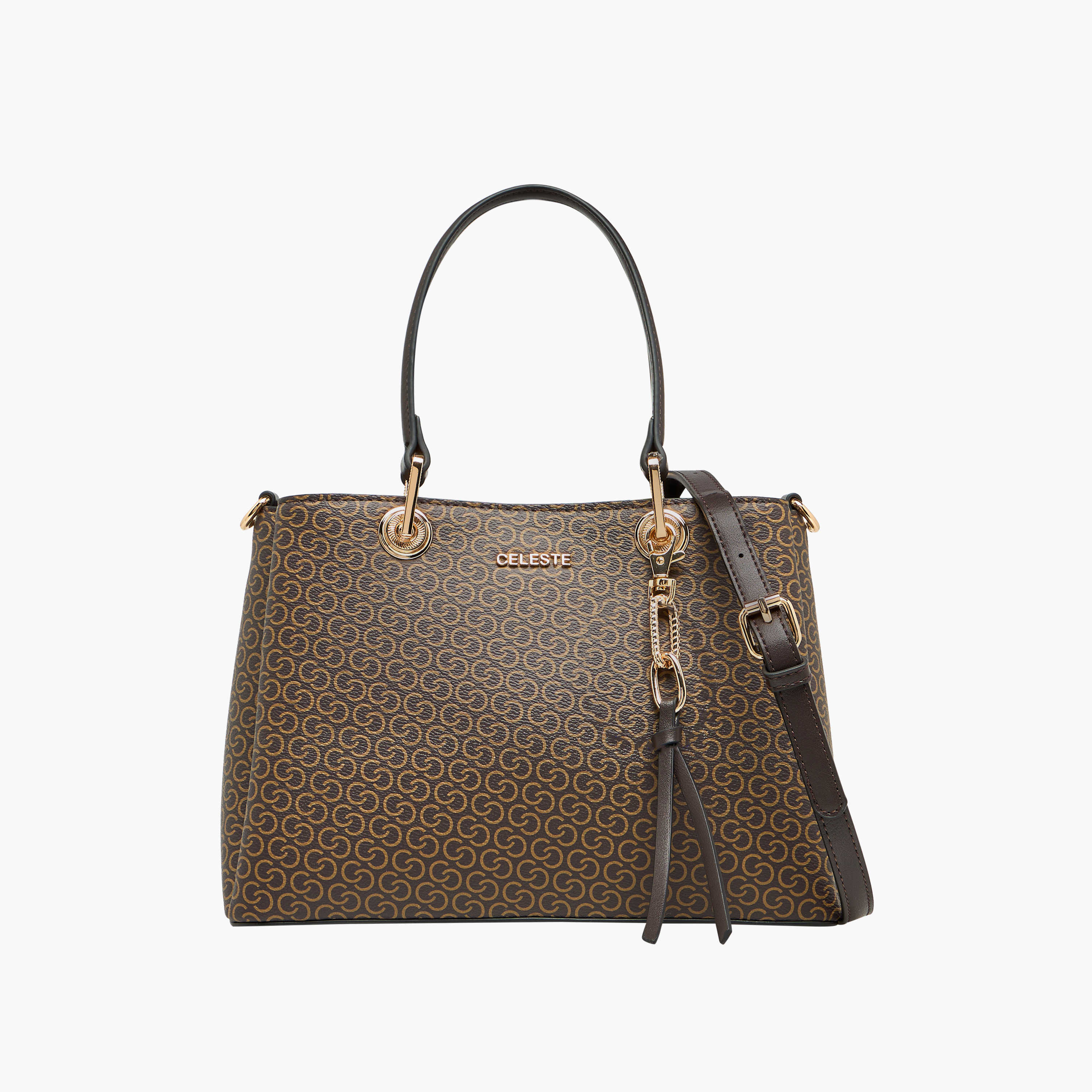 Celeste Monogram Print Tote Bag with Detachable Strap and Zip Closure-women-bagsandwallets-handbags-image-1