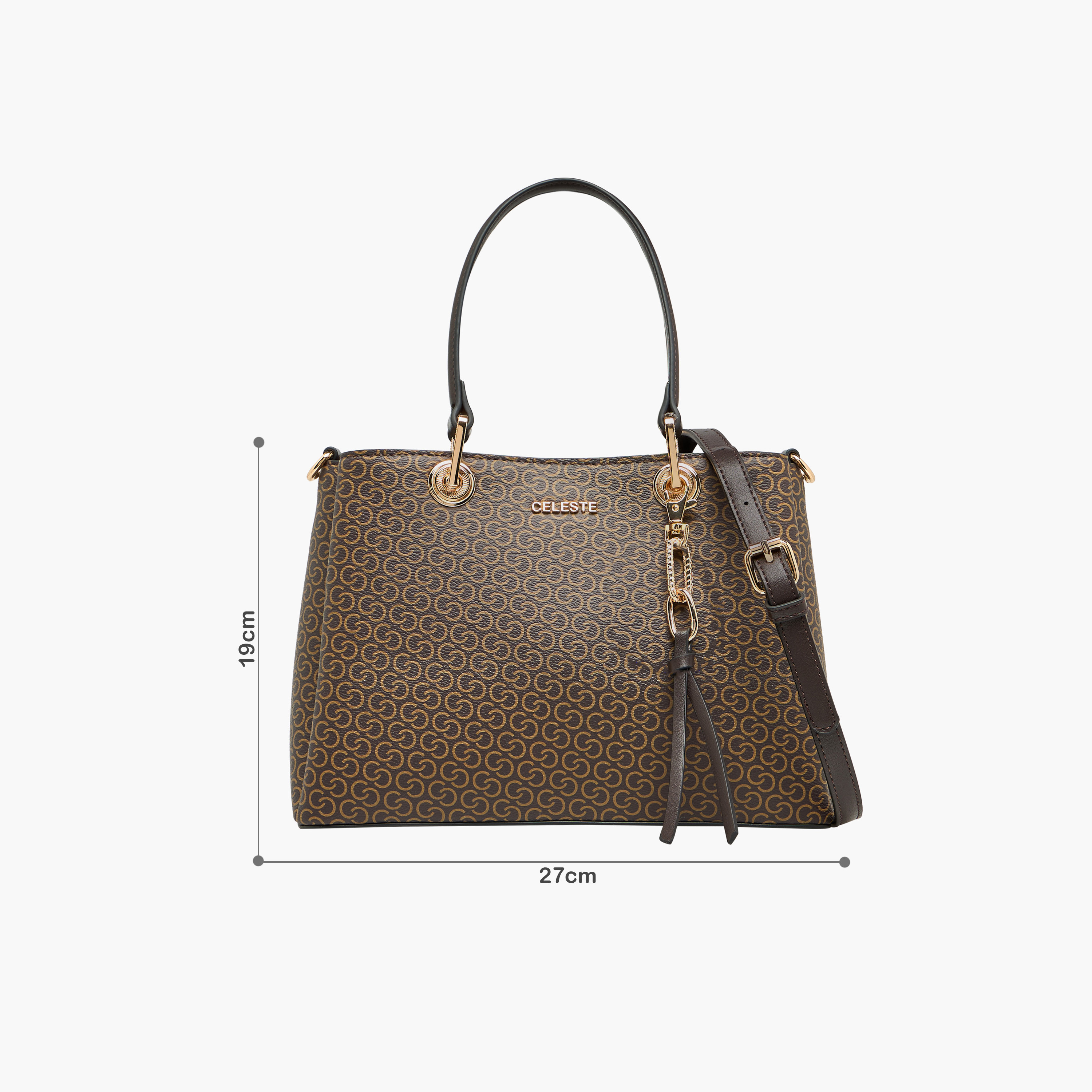 Celeste Monogram Print Tote Bag with Detachable Strap and Zip Closure-women-bagsandwallets-handbags-image-2