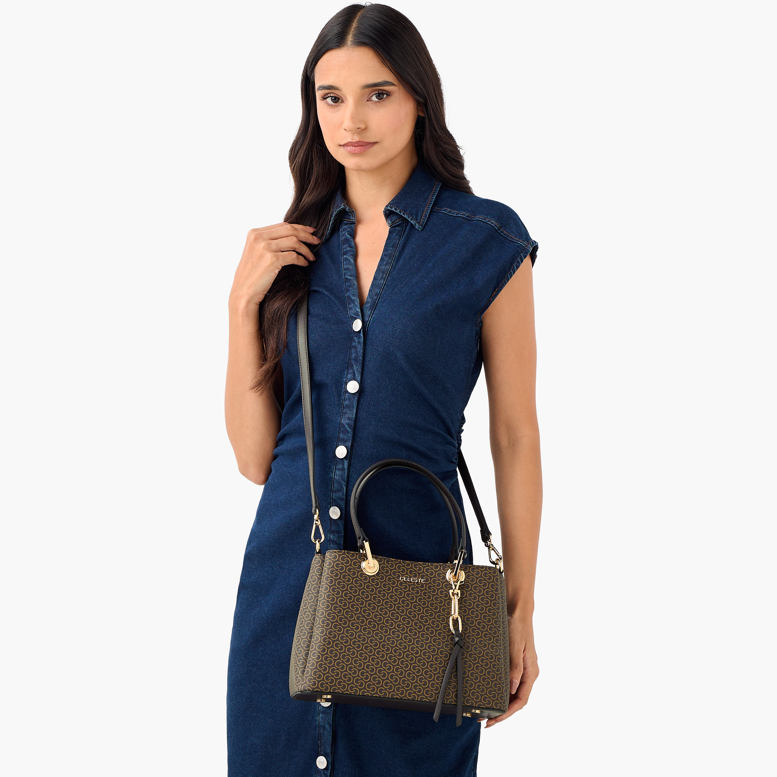 Celeste Monogram Print Tote Bag with Detachable Strap and Zip Closure-women-bagsandwallets-handbags-image-3