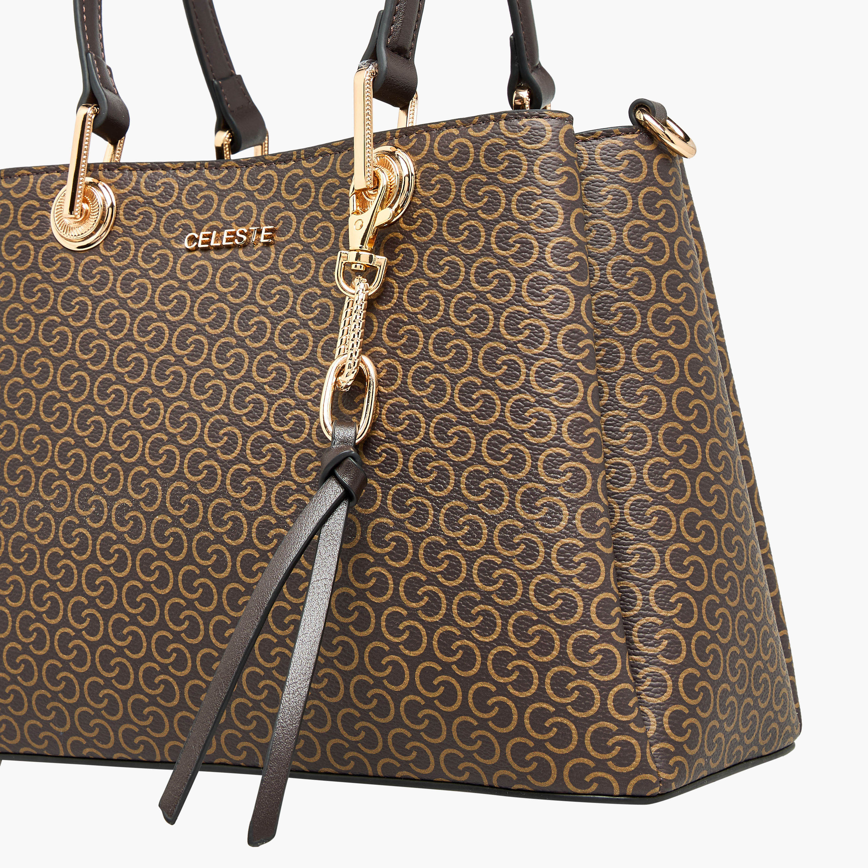 Celeste Monogram Print Tote Bag with Detachable Strap and Zip Closure-women-bagsandwallets-handbags-image-6