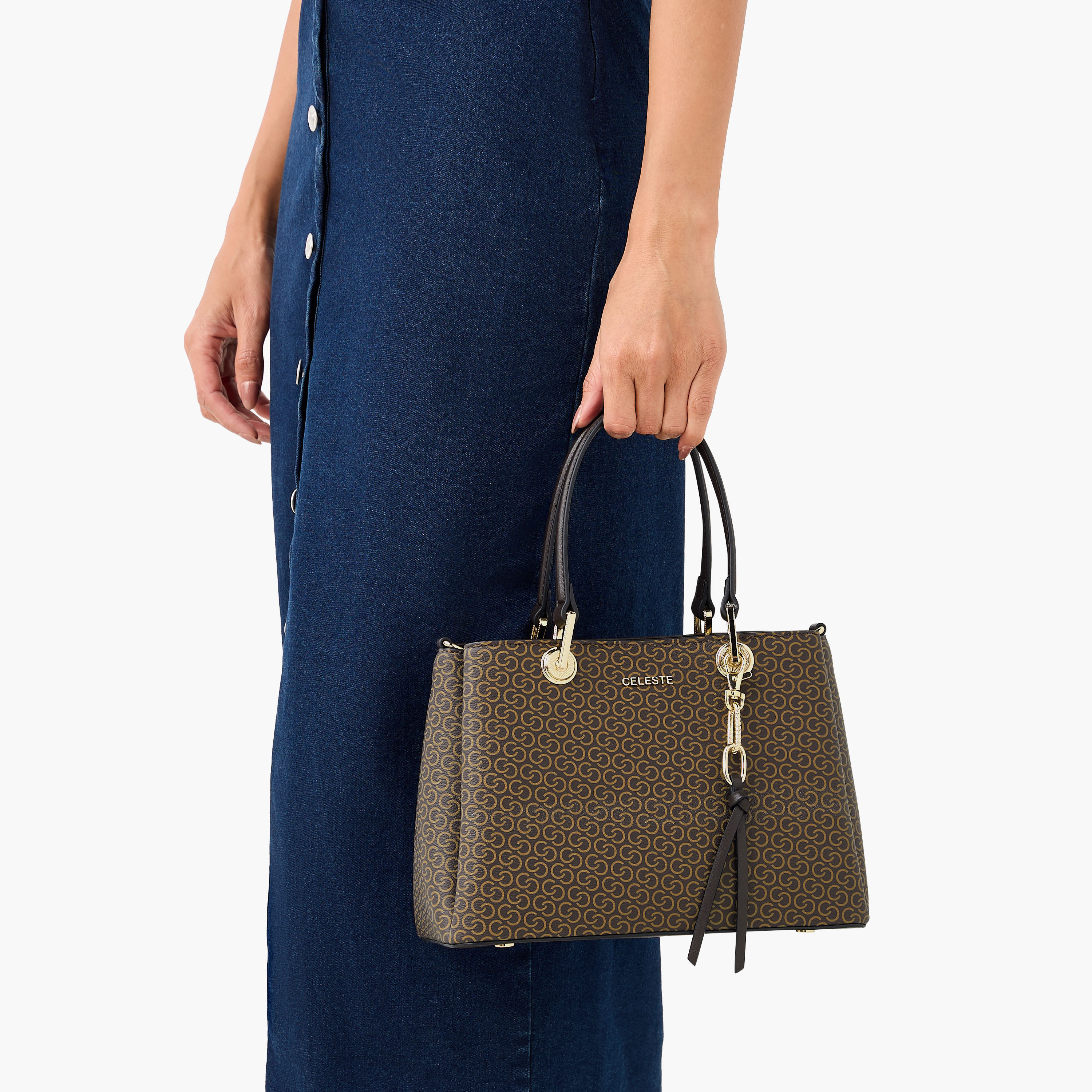 Celeste Monogram Print Tote Bag with Detachable Strap and Zip Closure-women-bagsandwallets-handbags-image-9