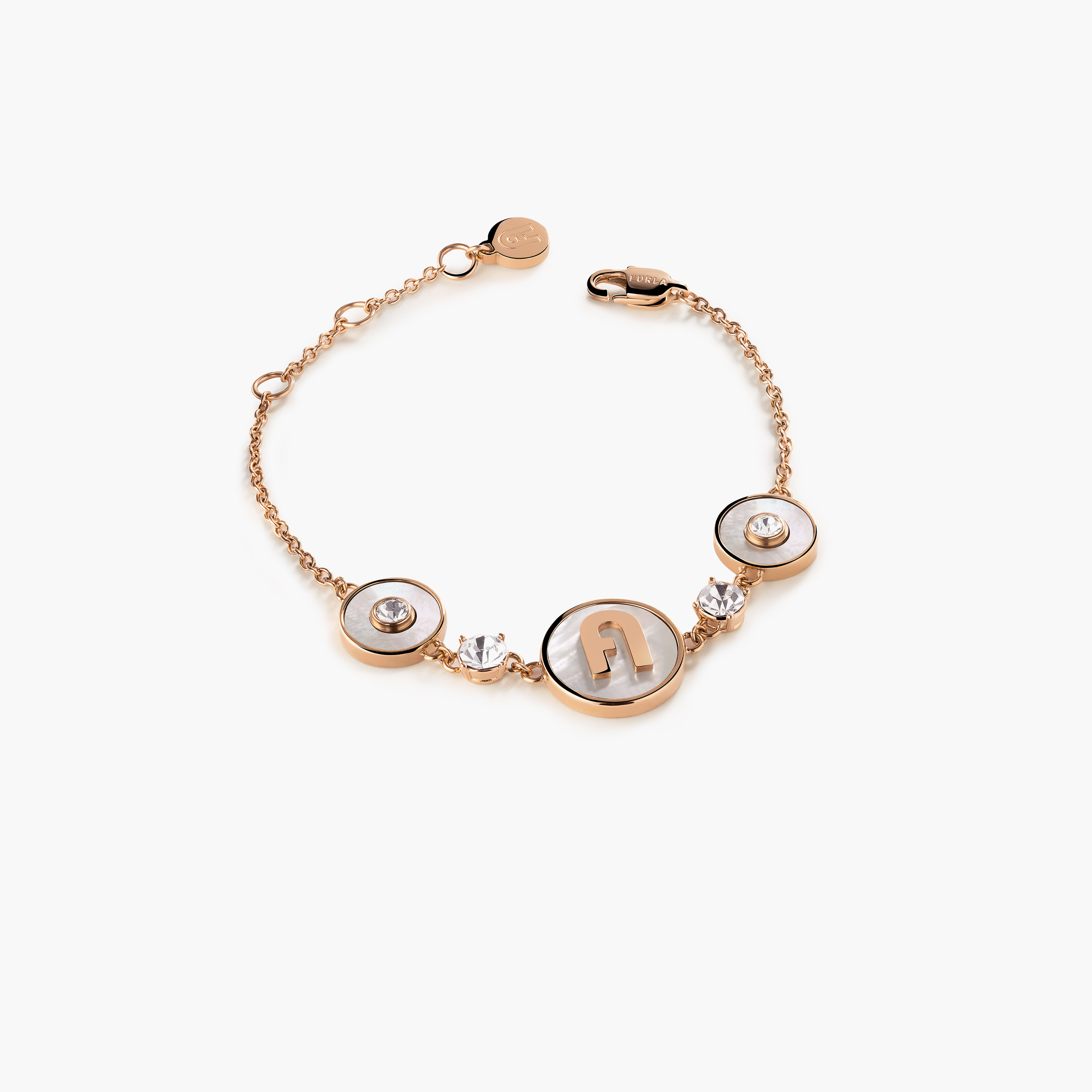 Furla Women's Stones Rose Gold With Crystals & White Moth Pearl Bracelet Stainless Steel | FJ4010BTU-women-watchesandjewellery-jewellery-banglesandbracelets-image-1