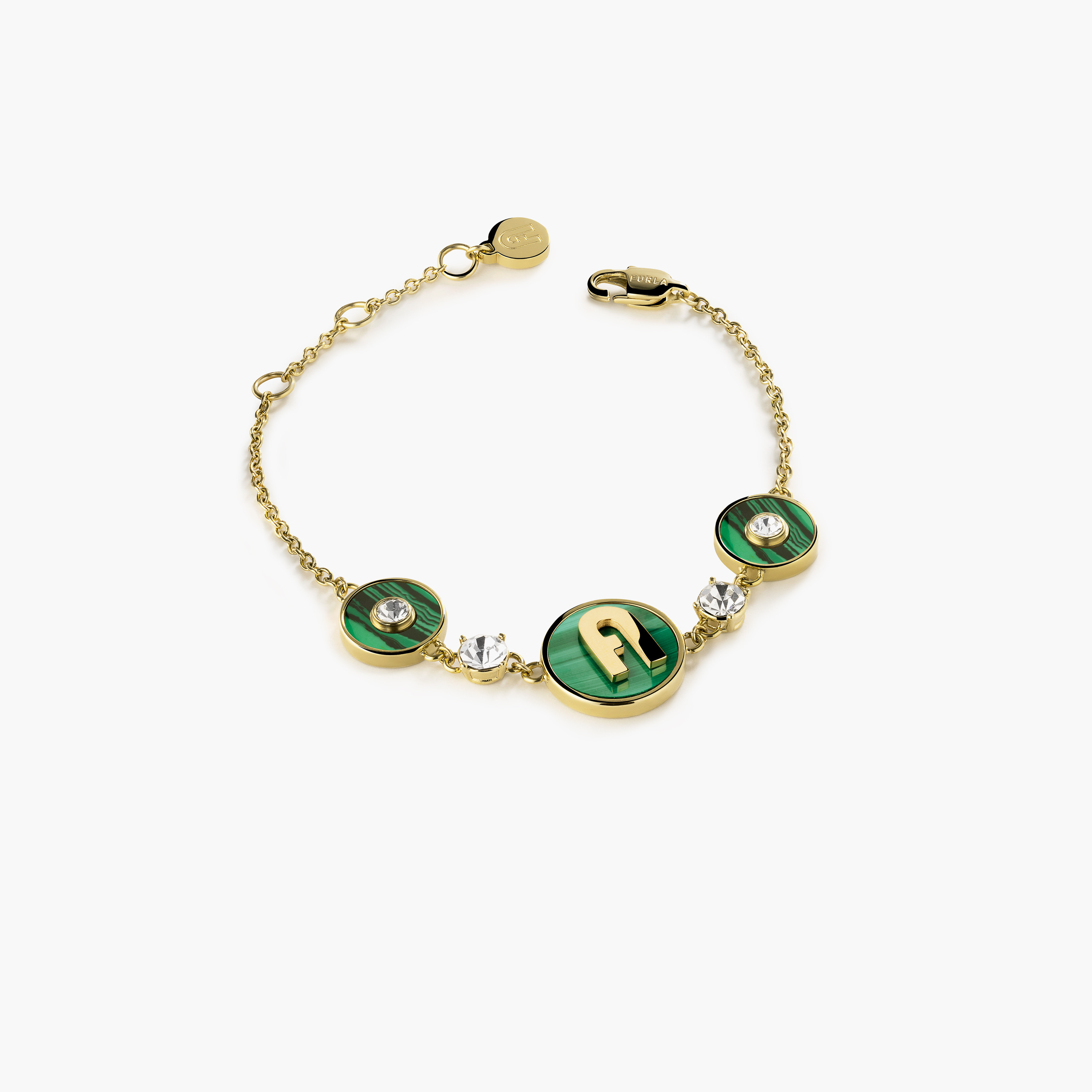 Furla Women's Stones Gold With Crystals & Green Malachite Bracelet Stainless Steel | FJ4012BTU-women-watchesandjewellery-jewellery-banglesandbracelets-image-1