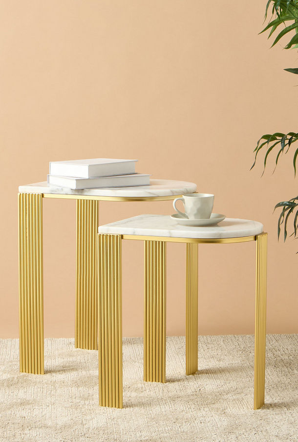 طقم طاولات متداخلة قطعتين بسطح رخام - 49x40x57 سم-furniture-image-1