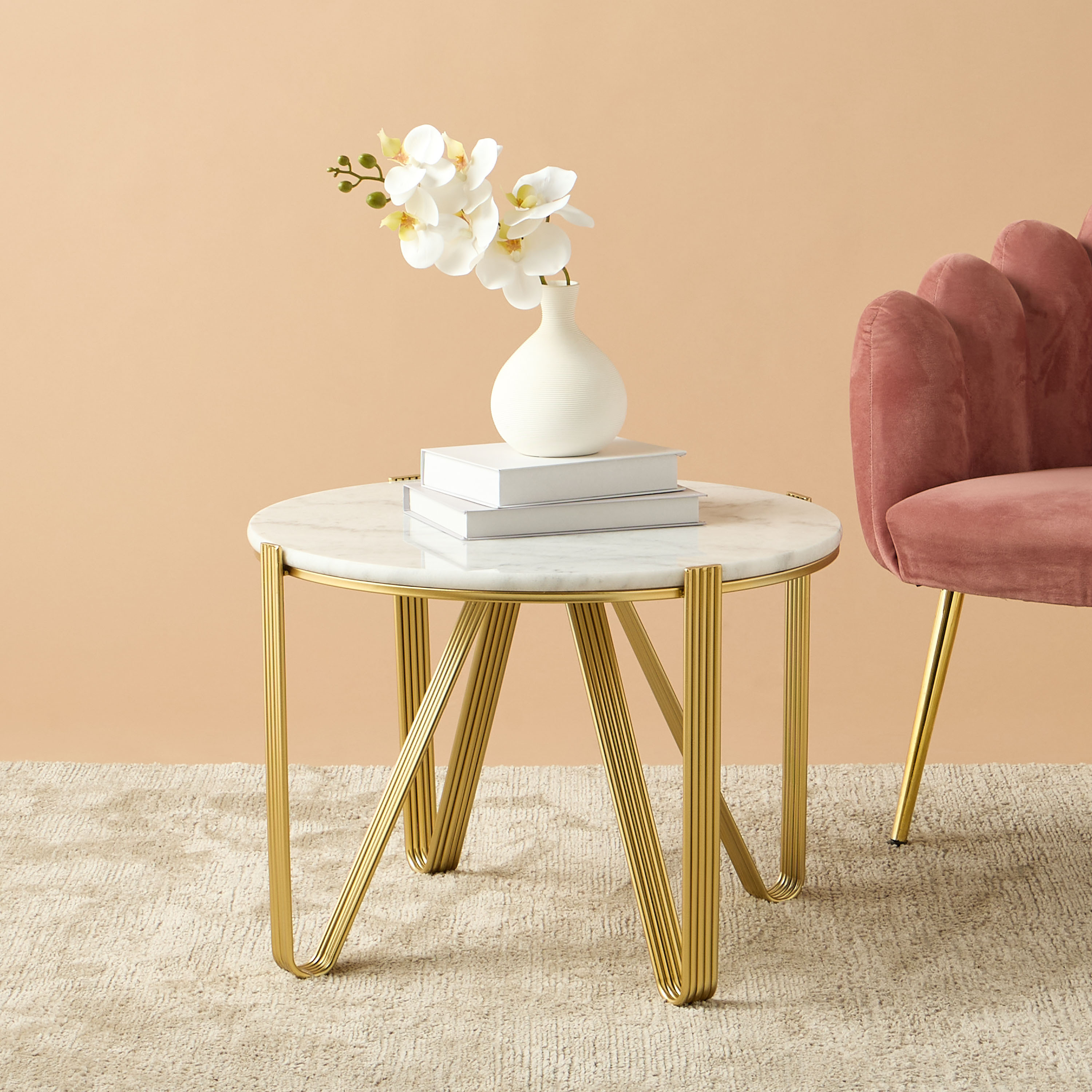 Marble Top Round Accent Table - 60x45 cms-furniture-livingroom-sideandendtables-image-2