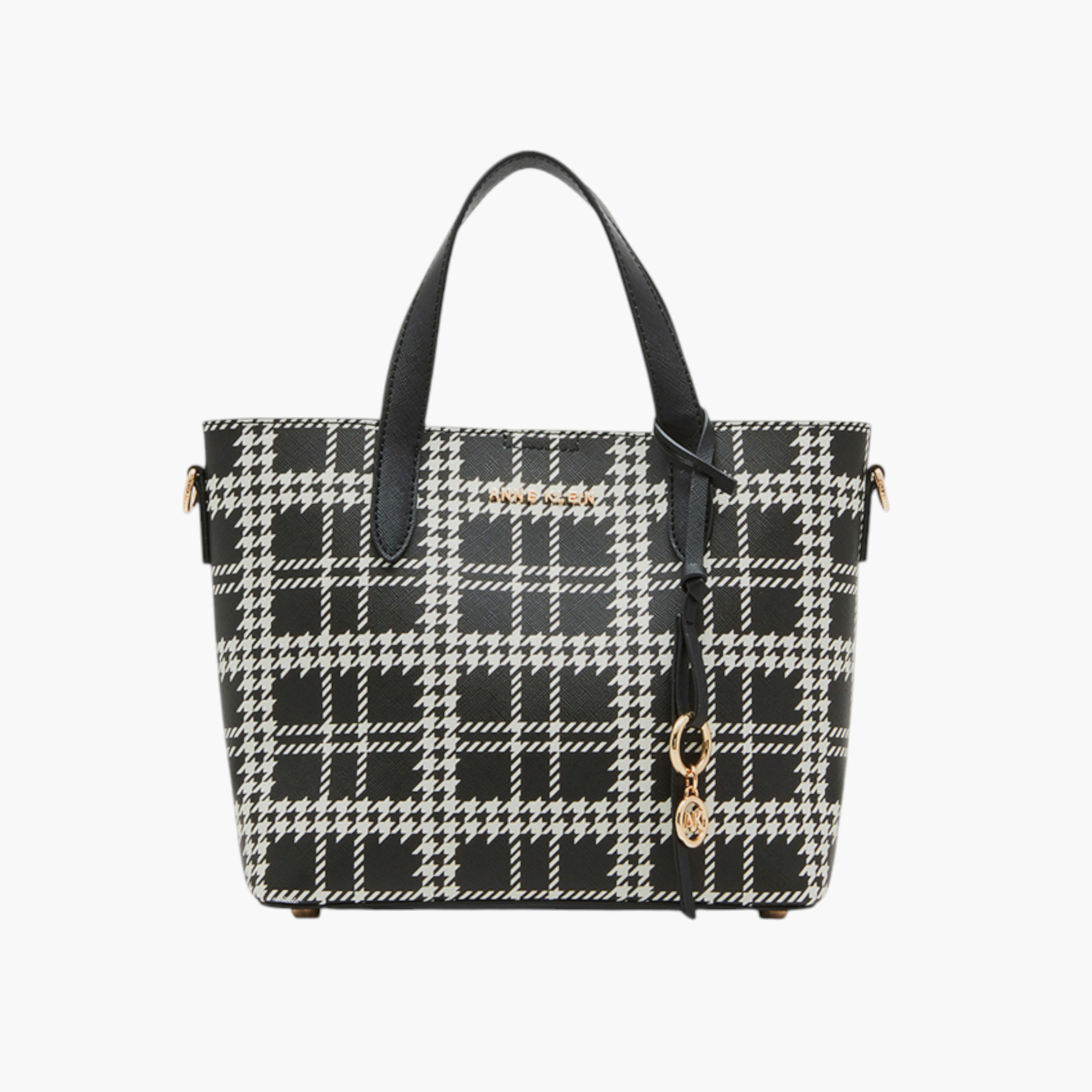 Anne Klein Houndstooth Print Tote Bag with Double Handle and Button Closure-women-bagsandwallets-handbags-image-1