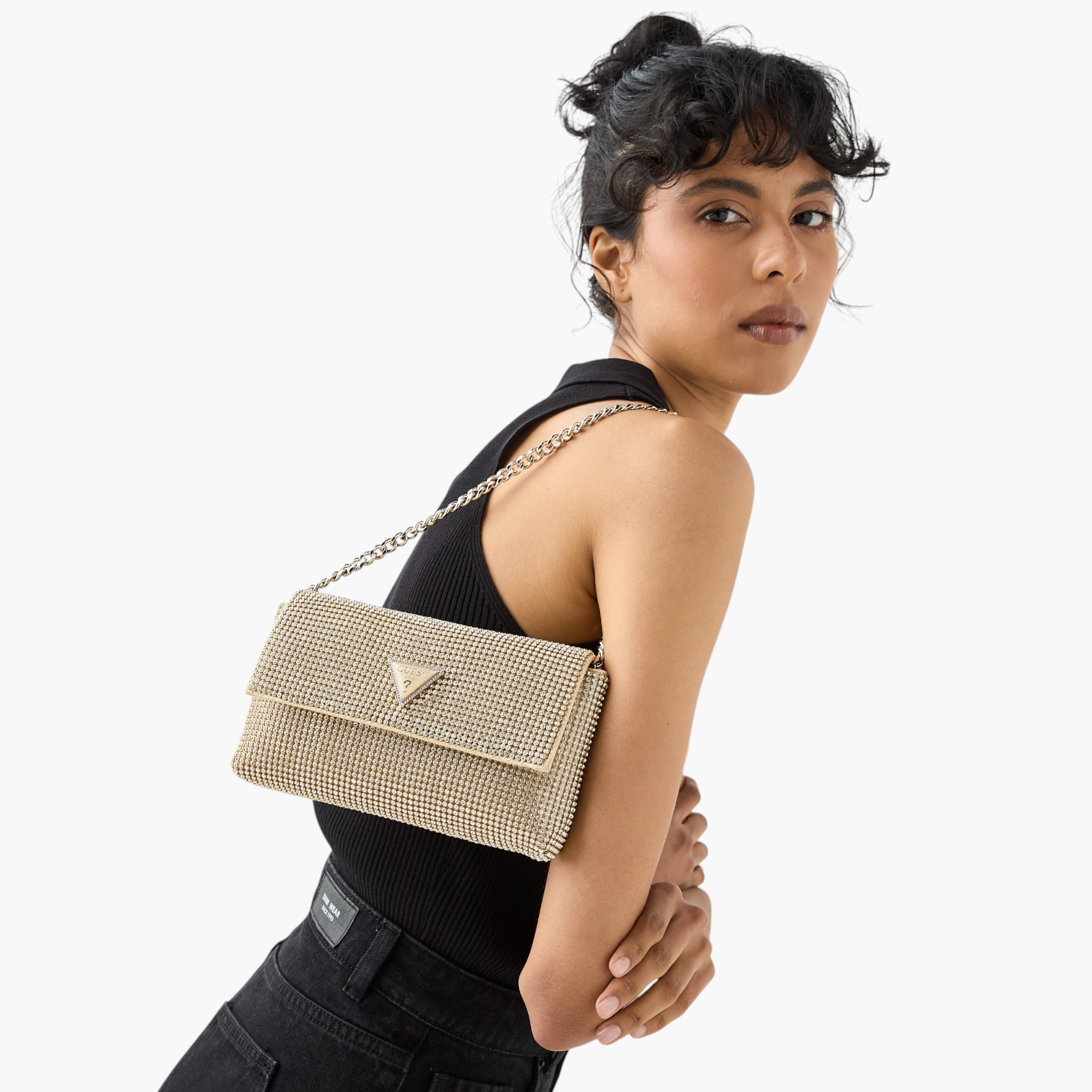 Guess Glenmont Embellished Clutch with Chain Strap and Flap Closure-women-bagsandwallets-handbags-image-8
