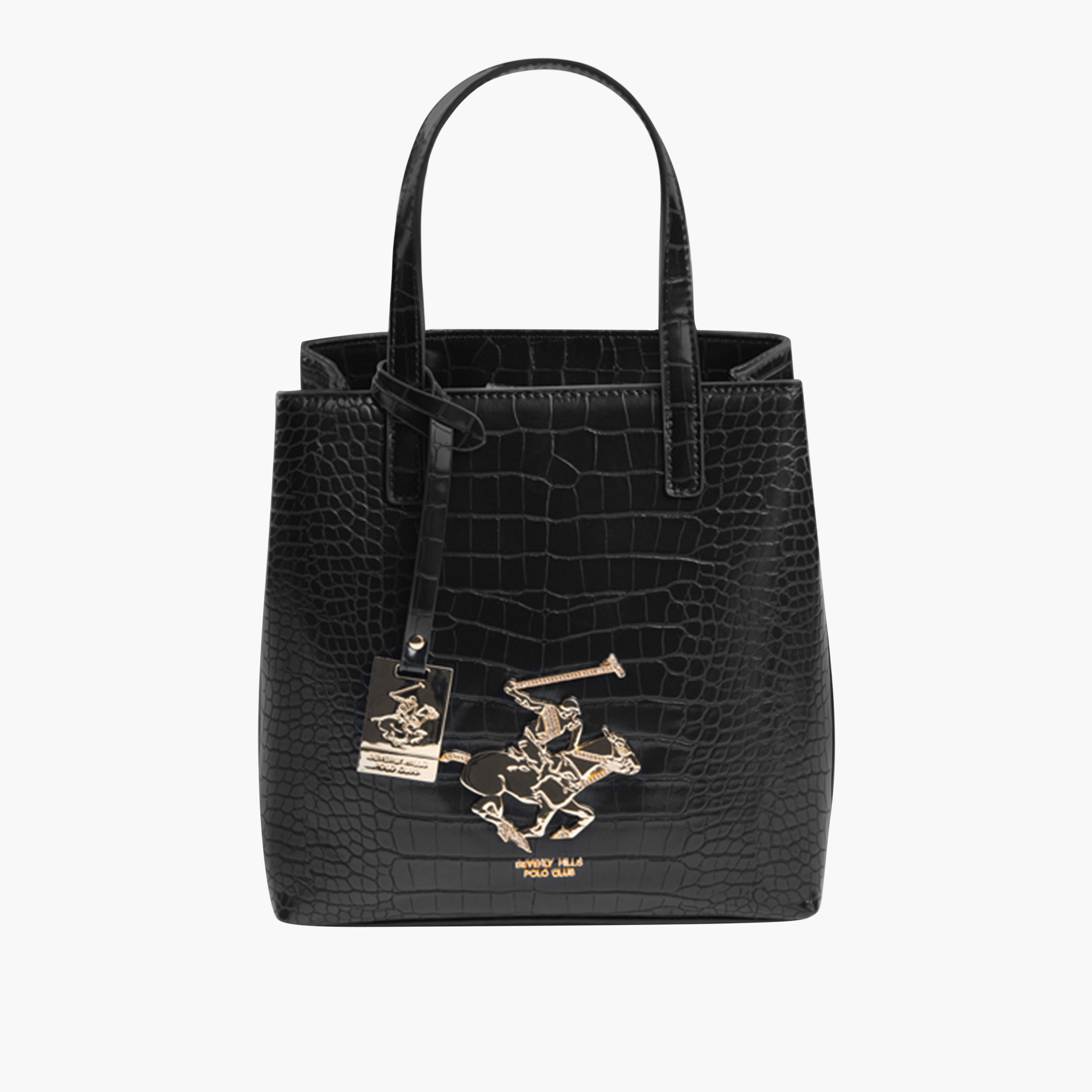 Beverly Hills Polo Club Textured Tote Bag with Detachable Strap and Zip Closure-women-bagsandwallets-handbags-image-1