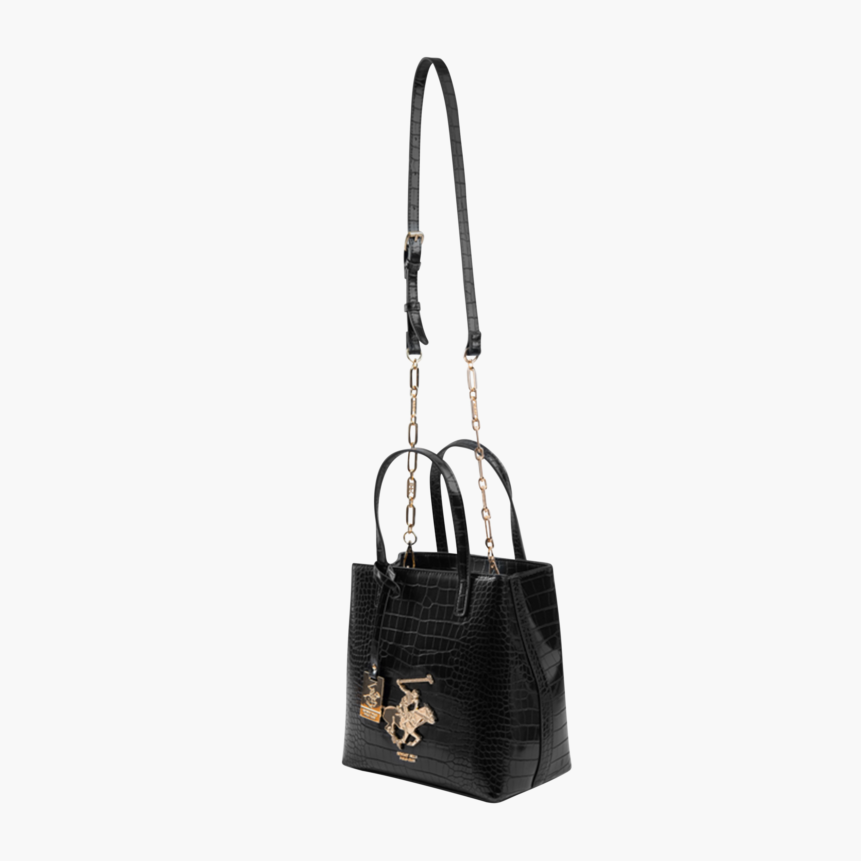 Beverly Hills Polo Club Textured Tote Bag with Detachable Strap and Zip Closure-women-bagsandwallets-handbags-image-4