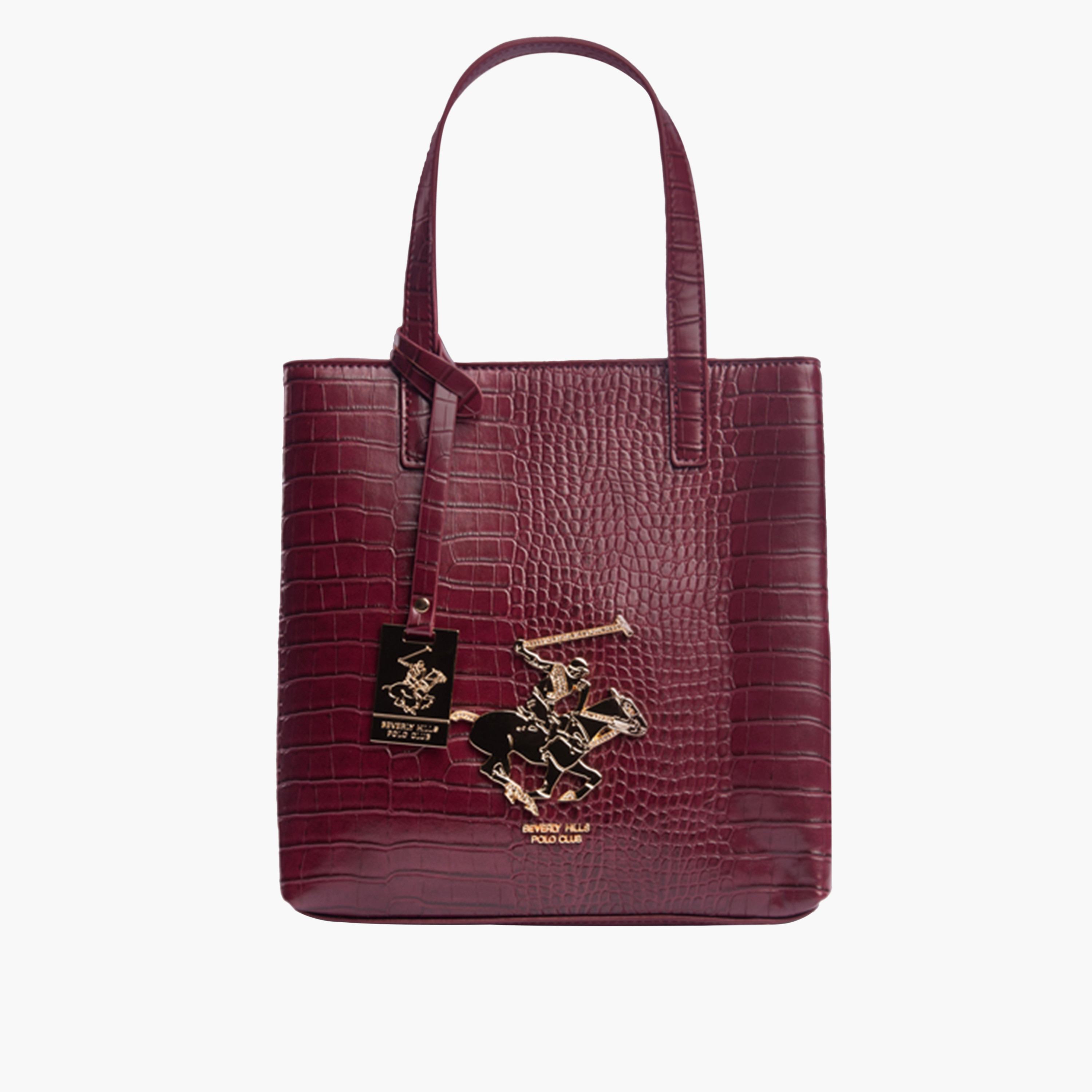 Beverly Hills Polo Club Textured Tote Bag with Detachable Strap and Zip Closure-women-bagsandwallets-handbags-image-5