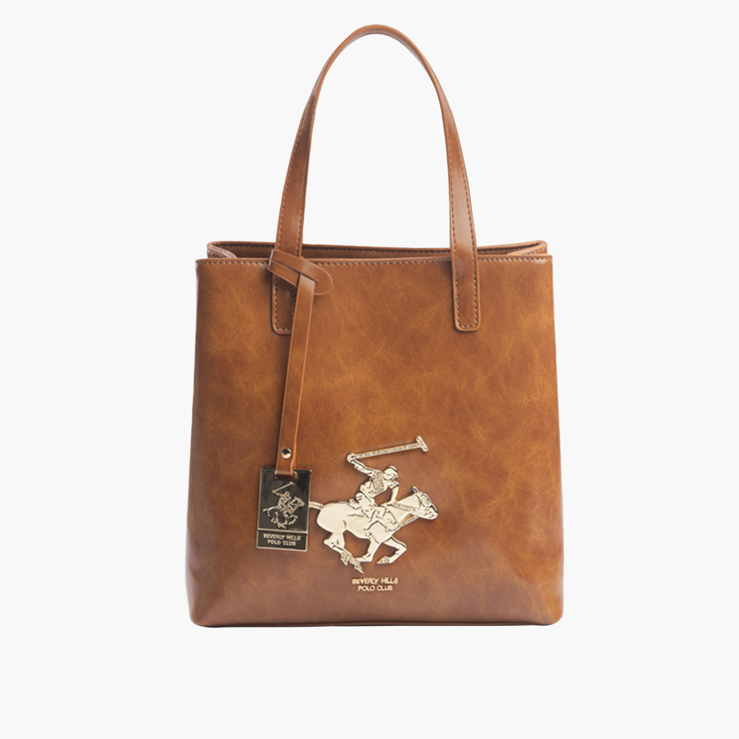 Beverly Hills Polo Club Textured Tote Bag with Detachable Strap and Zip Closure-women-bagsandwallets-handbags-image-9