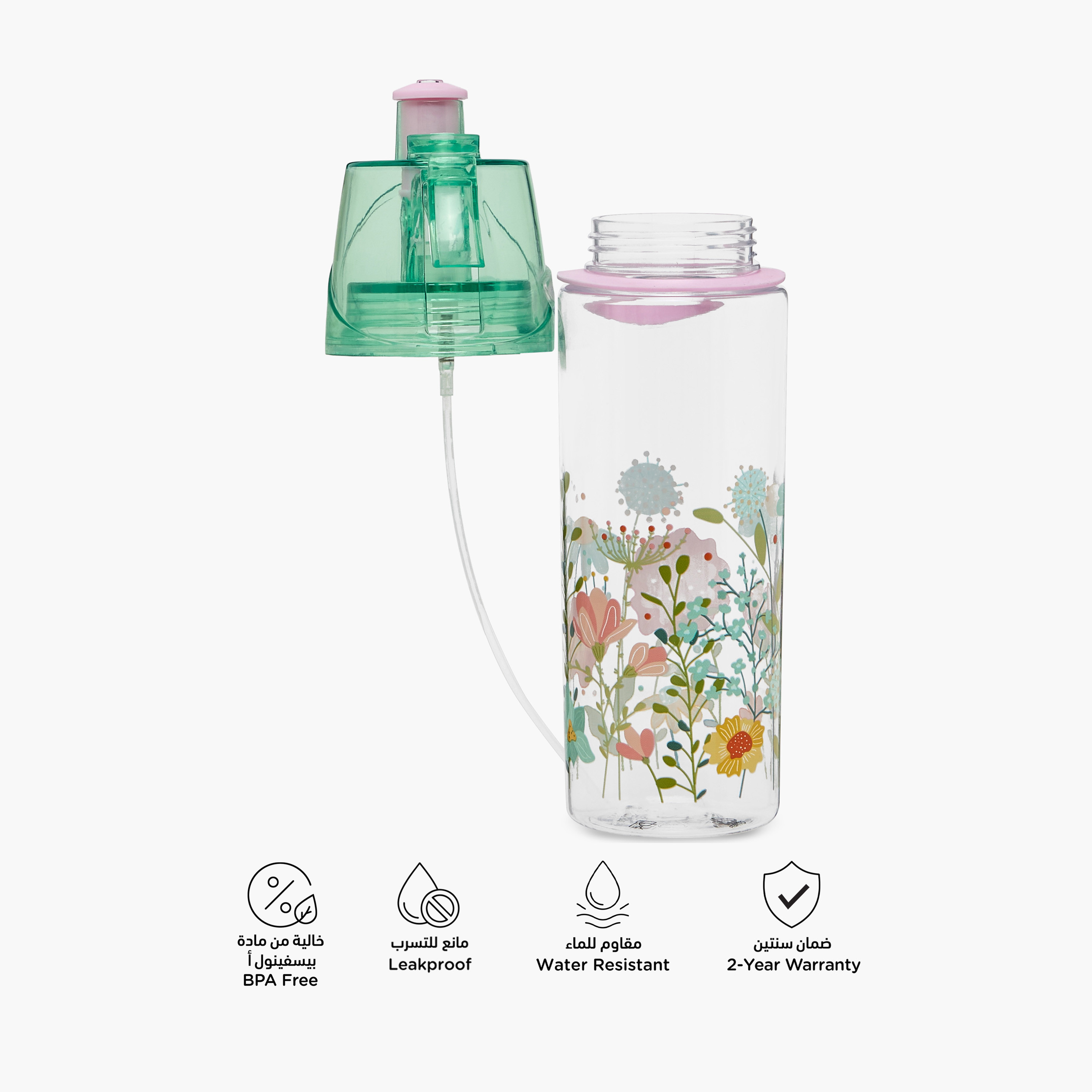 Juniors Floral Tritan Water Bottle with Water Mist Trigger – 580 ml-school-waterbottles-image-4