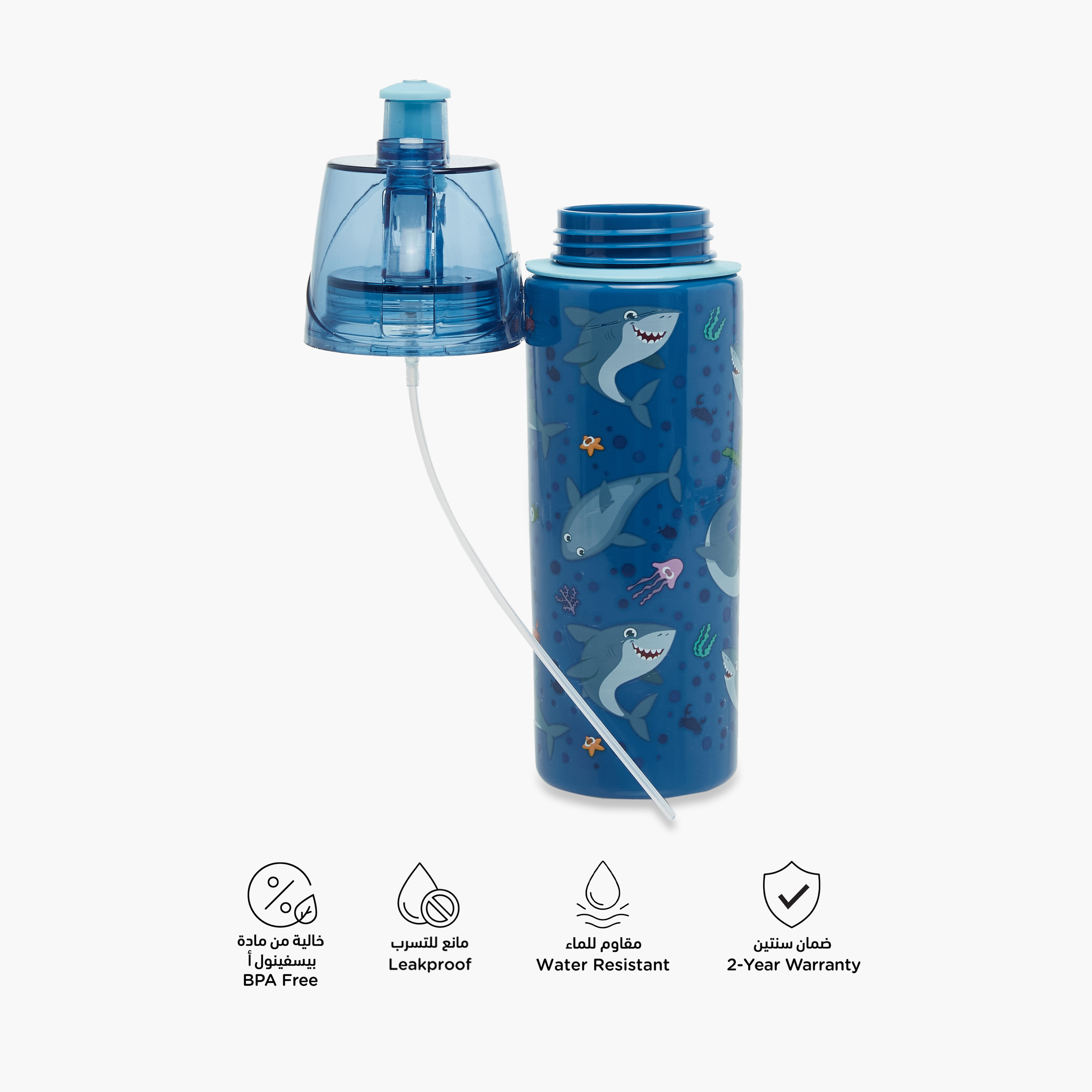 Juniors Shark Print Tritan Spray Water Bottle - 580 ml-school-waterbottles-image-4