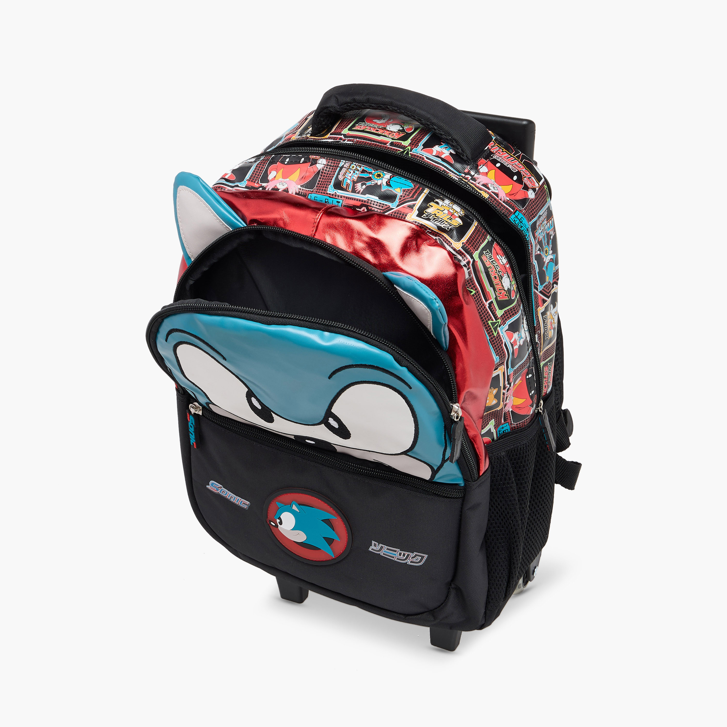 شنطة ظهر ترولي بمقبض قابل للسحب وسحاب إغلاق وطبعات سونيك - 16 بوصة-school-bagsandbackpacks-trolleybags-image-17