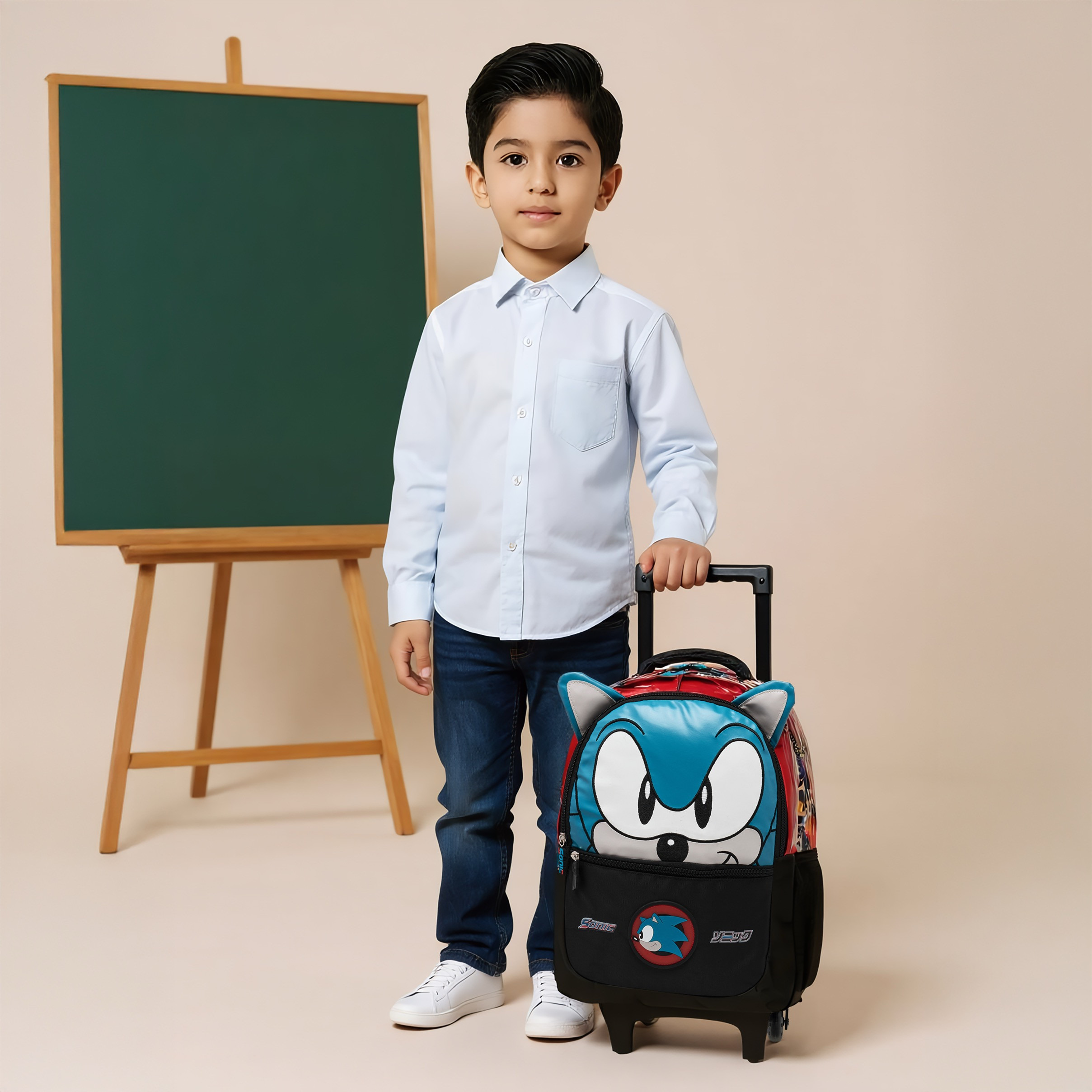 شنطة ظهر ترولي بمقبض قابل للسحب وسحاب إغلاق وطبعات سونيك - 16 بوصة-school-bagsandbackpacks-trolleybags-image-2