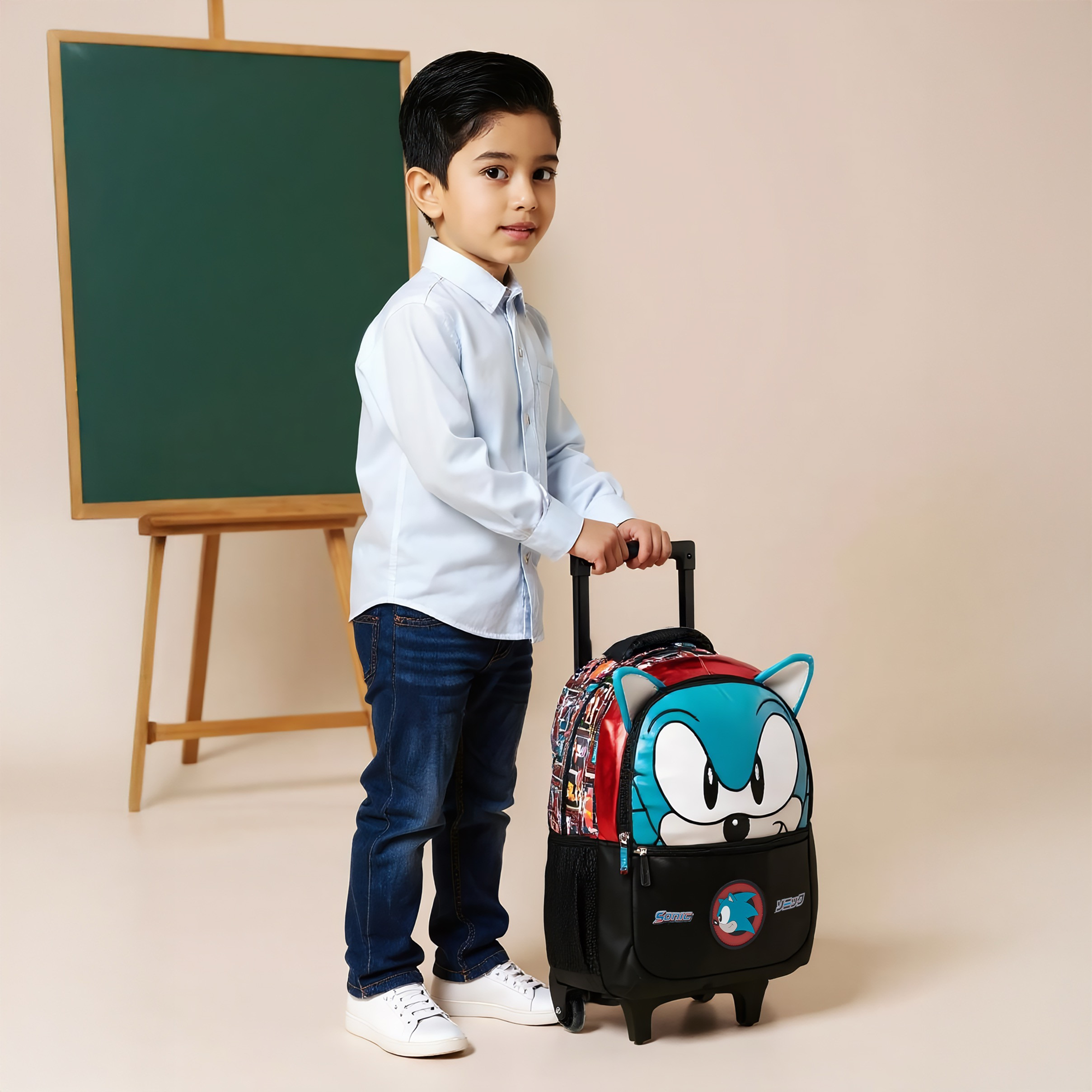 شنطة ظهر ترولي بمقبض قابل للسحب وسحاب إغلاق وطبعات سونيك - 16 بوصة-school-bagsandbackpacks-trolleybags-image-3