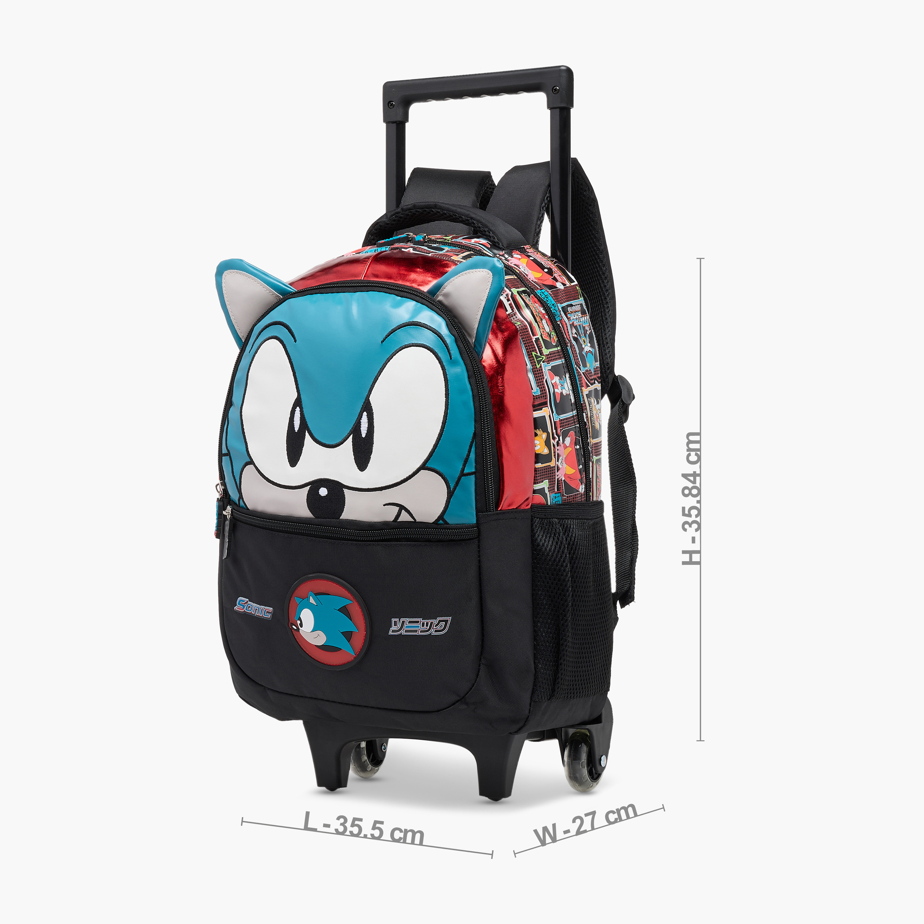 شنطة ظهر ترولي بمقبض قابل للسحب وسحاب إغلاق وطبعات سونيك - 16 بوصة-school-bagsandbackpacks-trolleybags-image-4