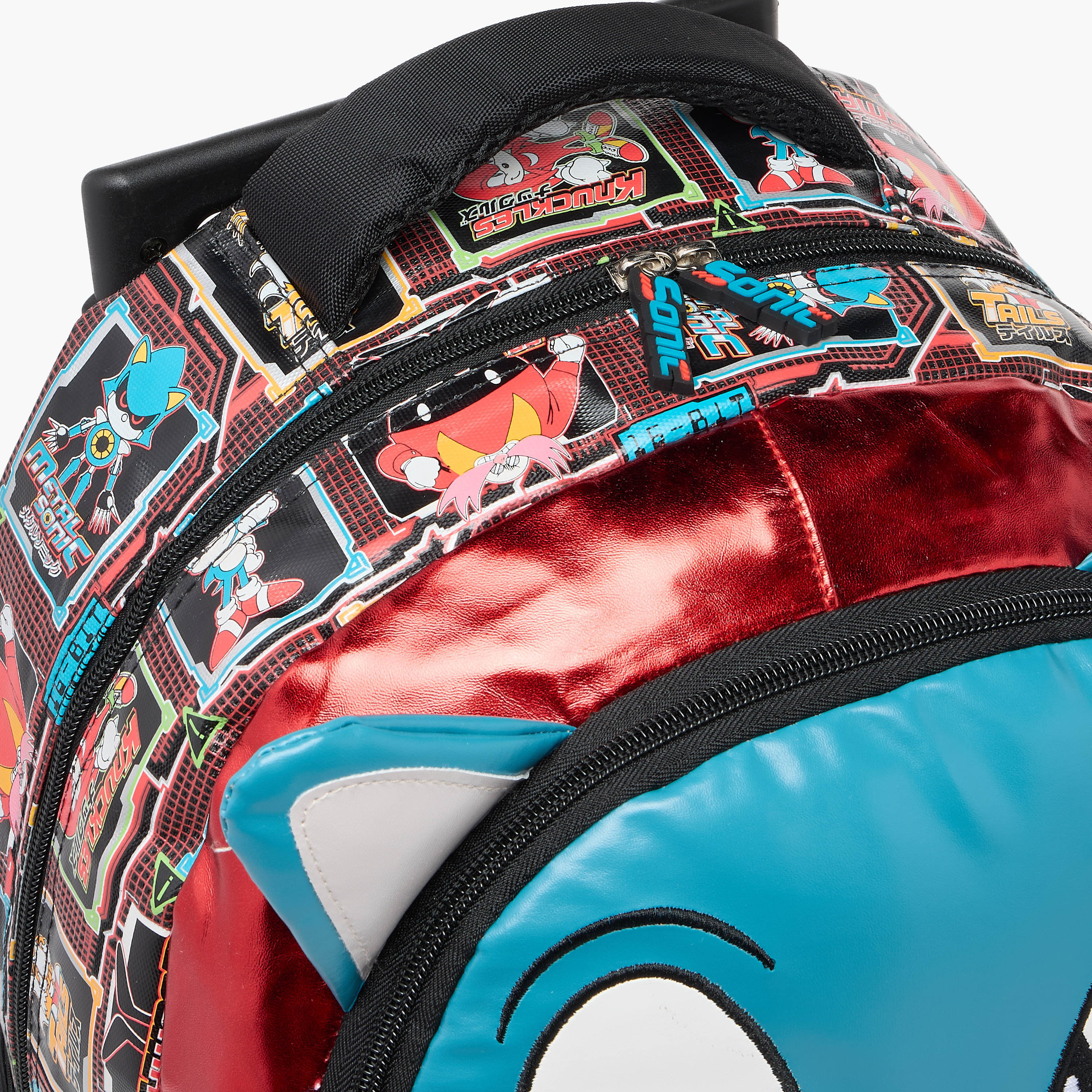 شنطة ظهر ترولي بمقبض قابل للسحب وسحاب إغلاق وطبعات سونيك - 16 بوصة-school-bagsandbackpacks-trolleybags-image-11