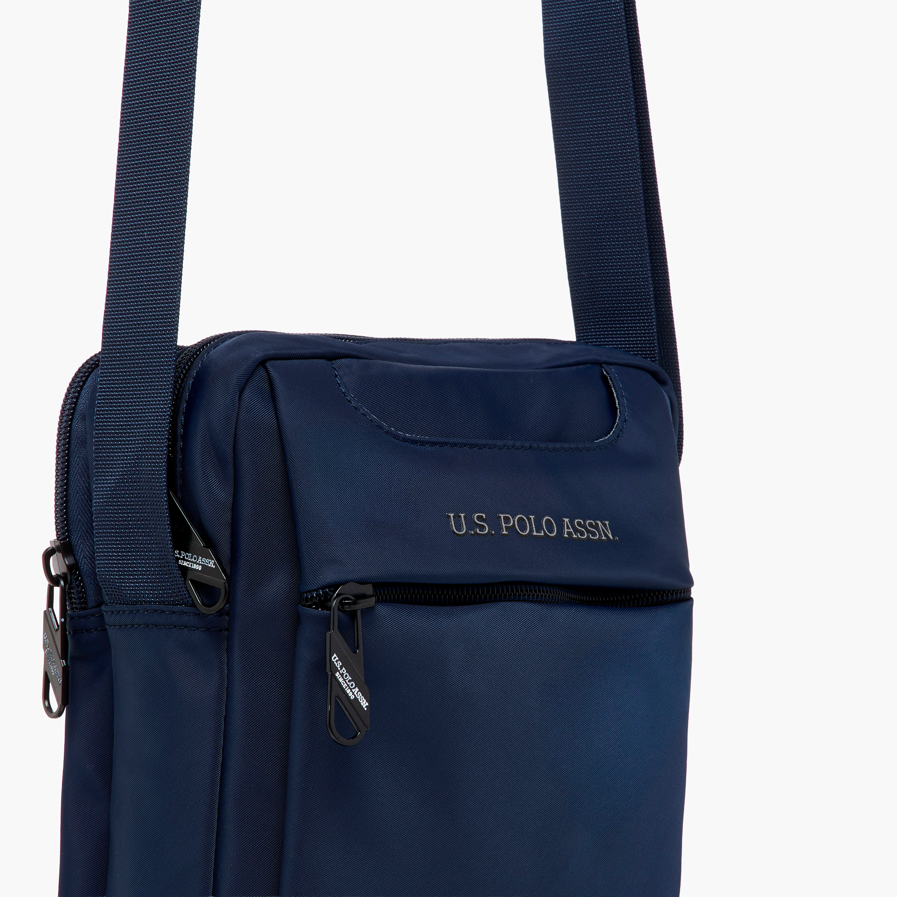 US POLO ASSN. Solid Crossbody Bag with Adjustable Strap and Zip Closure-men-bags-image-4