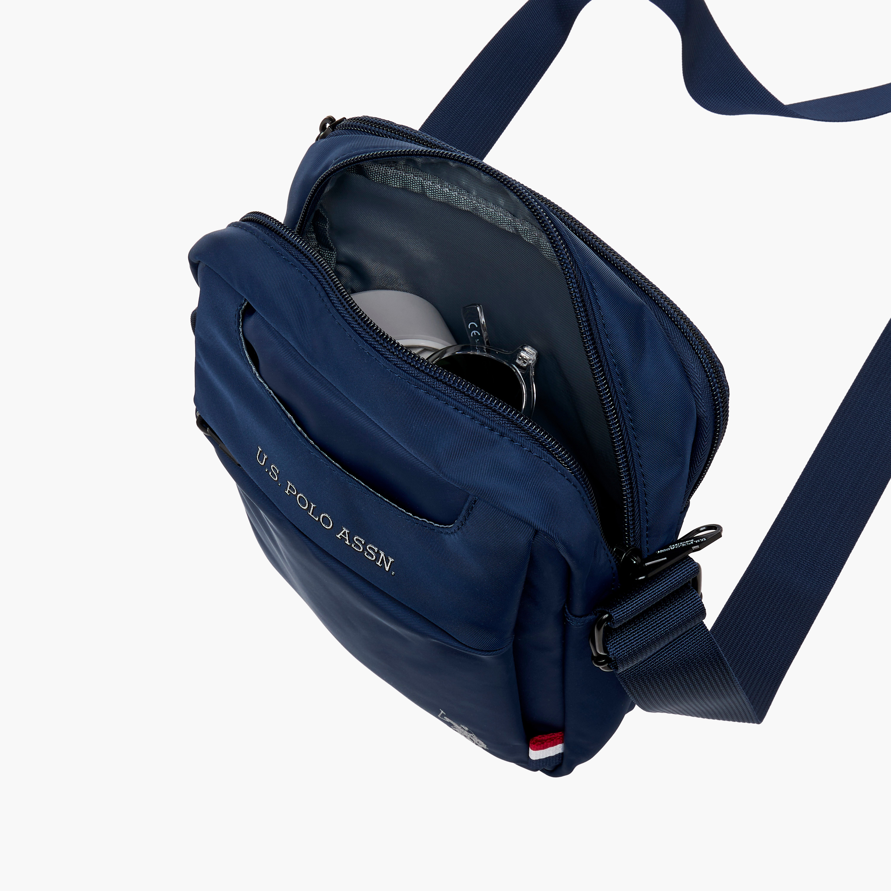 US POLO ASSN. Solid Crossbody Bag with Adjustable Strap and Zip Closure-men-bags-image-7
