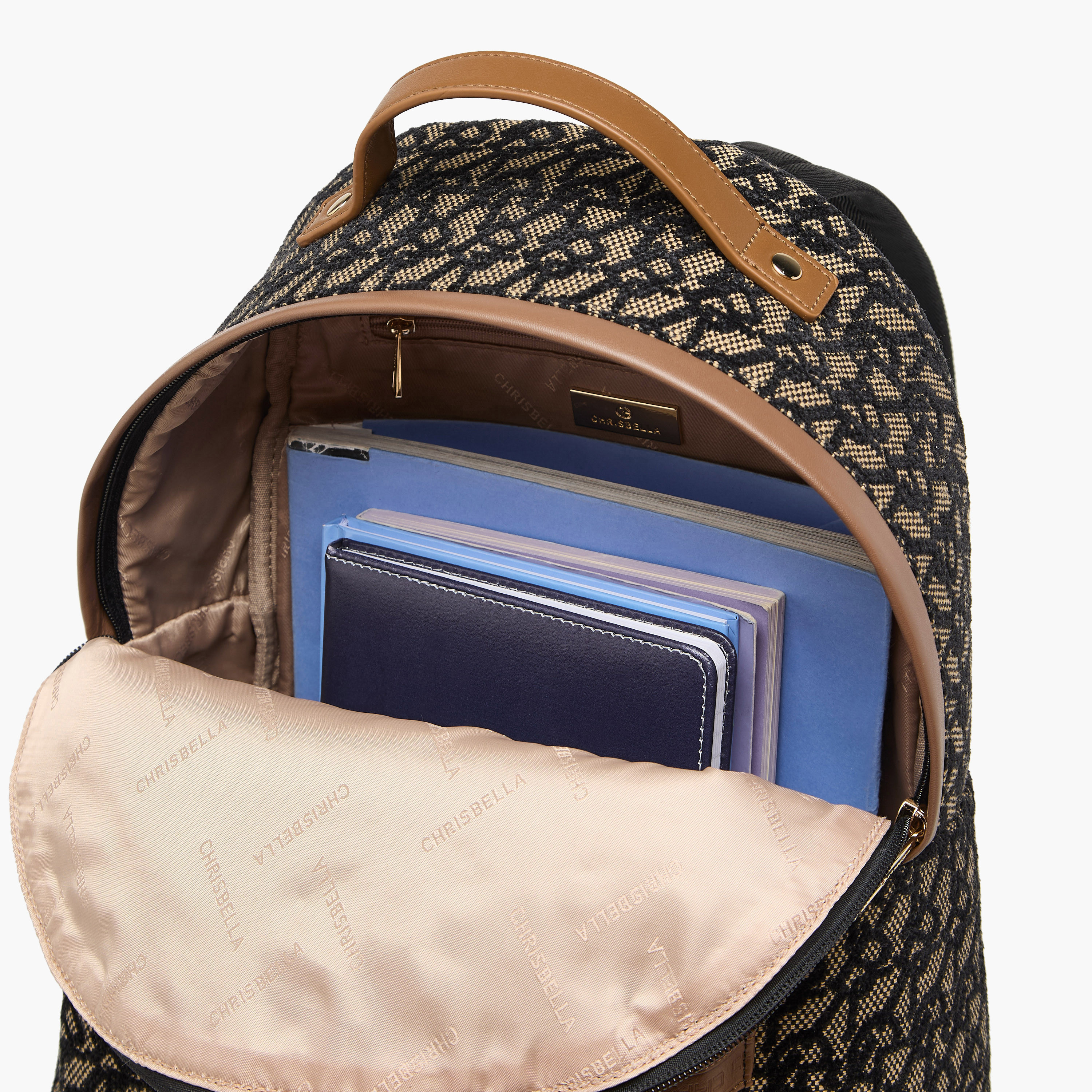 Chrisbella Textured Backpack with Adjustable Straps and Zip Closure - 30x19x36 cms-women-bagsandwallets-backpacks-image-8
