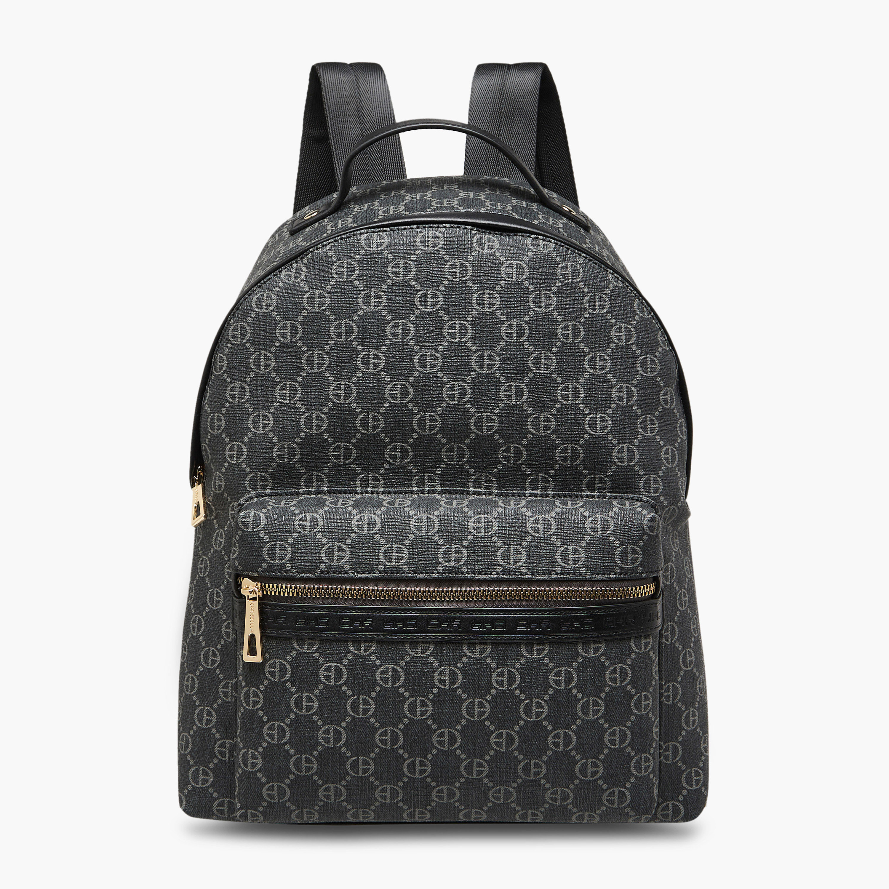 Chrisbella Monogram Print Backpack with Adjustable Straps and Zip Closure - 30x19x36 cms-women-bagsandwallets-backpacks-image-1